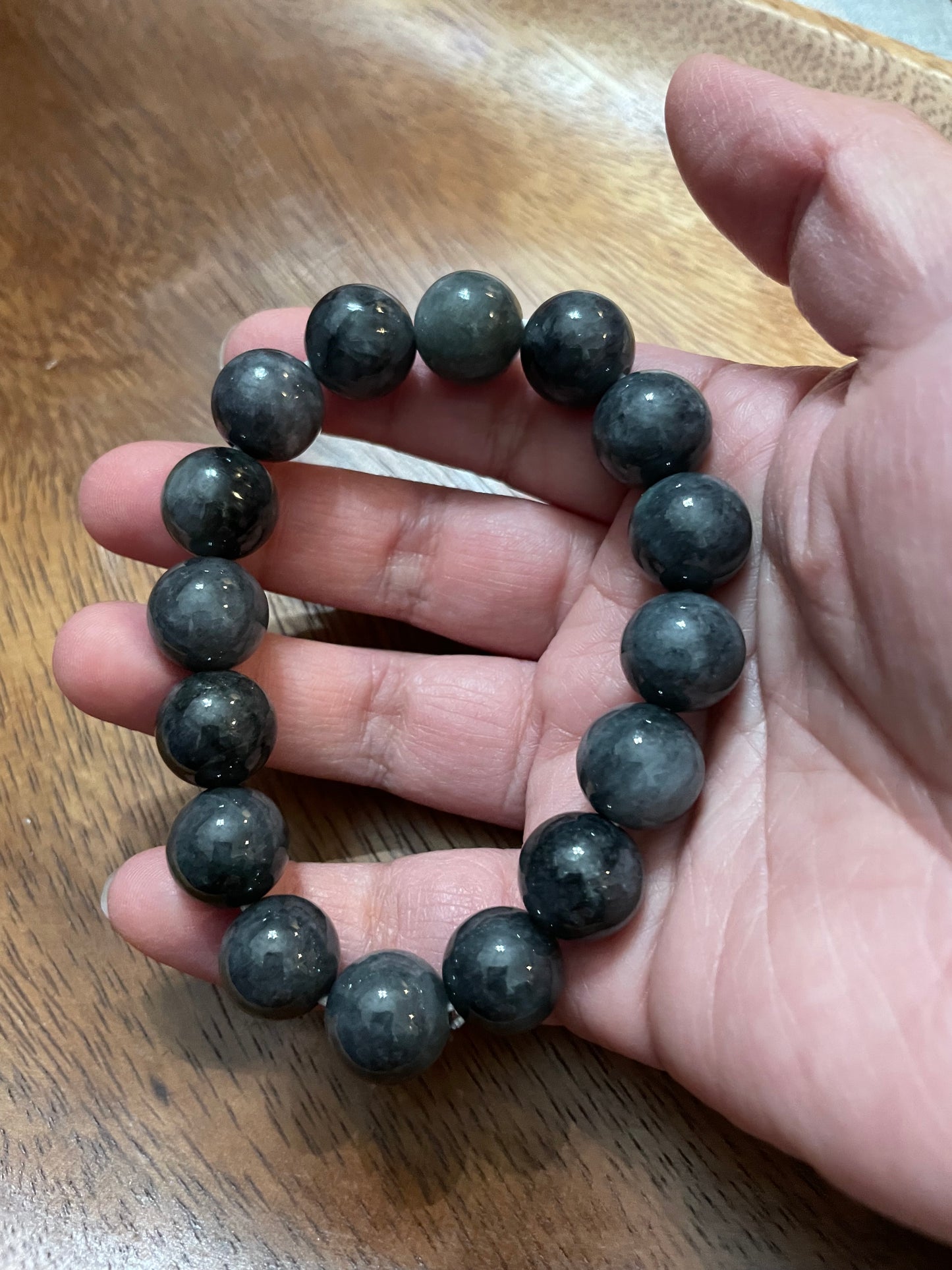 Grade A Natural Grey Burma Jadeite beads elastic bracelet