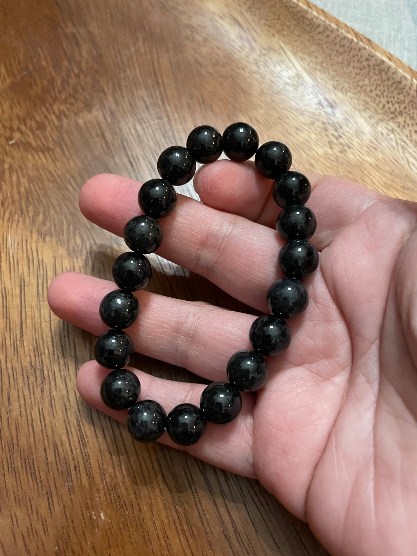 Grade A Natural Black Burma Jadeite beads elastic bracelet