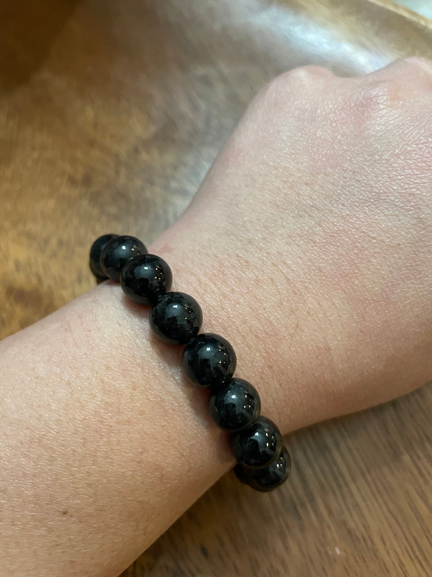 Grade A Natural Black Burma Jadeite beads elastic bracelet