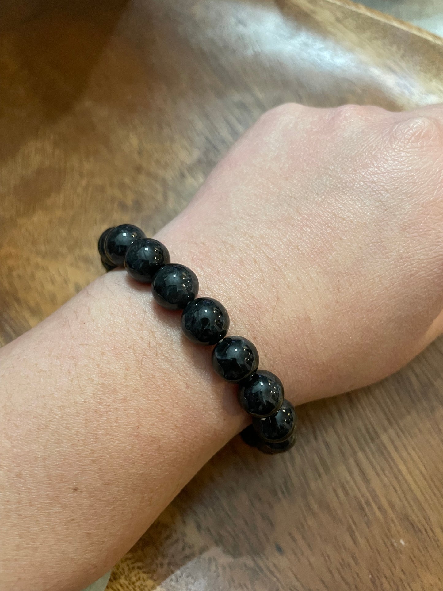 Grade A Natural black bead Burma Jadeite elastic Bracelet