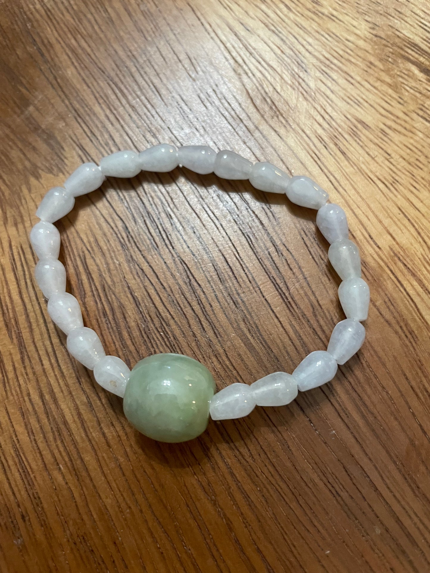 Grade A Natural  green luluton with icy white beads Burma Jadeite elastic Bracelet