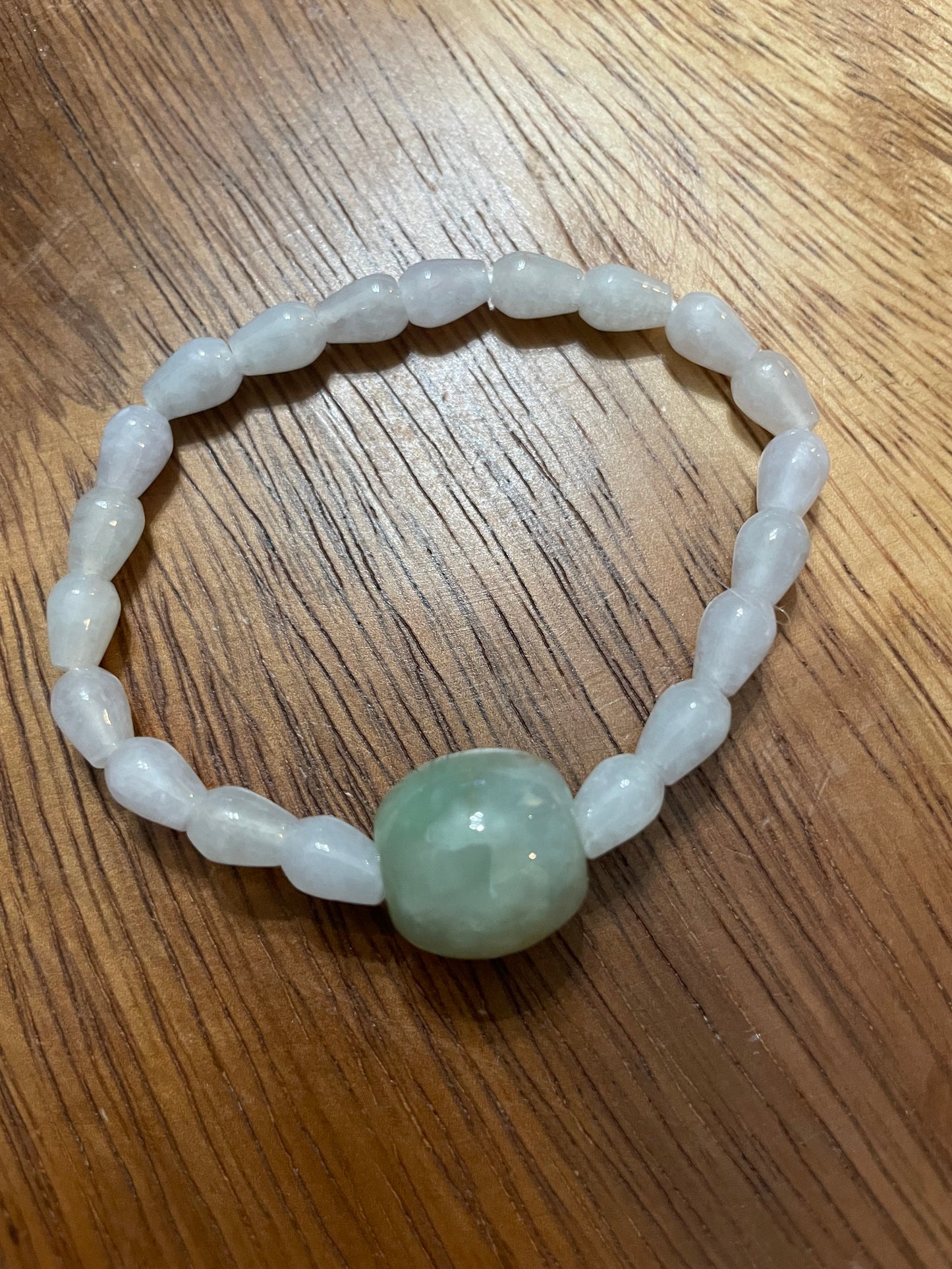 Grade A Natural  green luluton with icy white beads Burma Jadeite elastic Bracelet