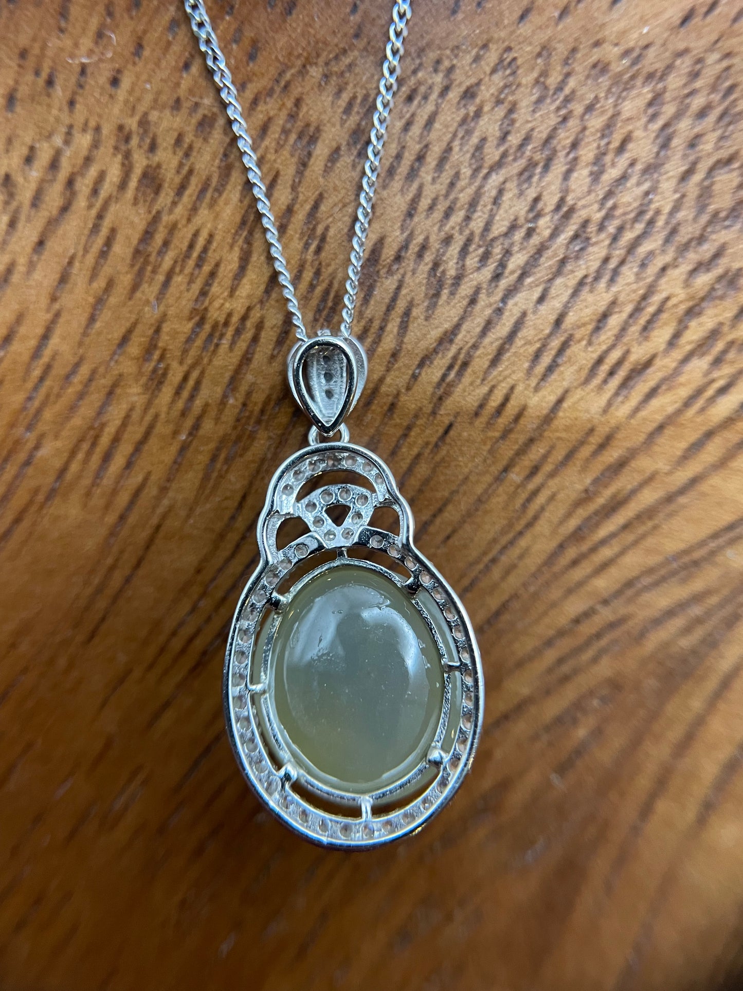 Grade A Natural  Yellow Burma Jadeite Cabochon pendant With Cubic Zircon Silver necklace