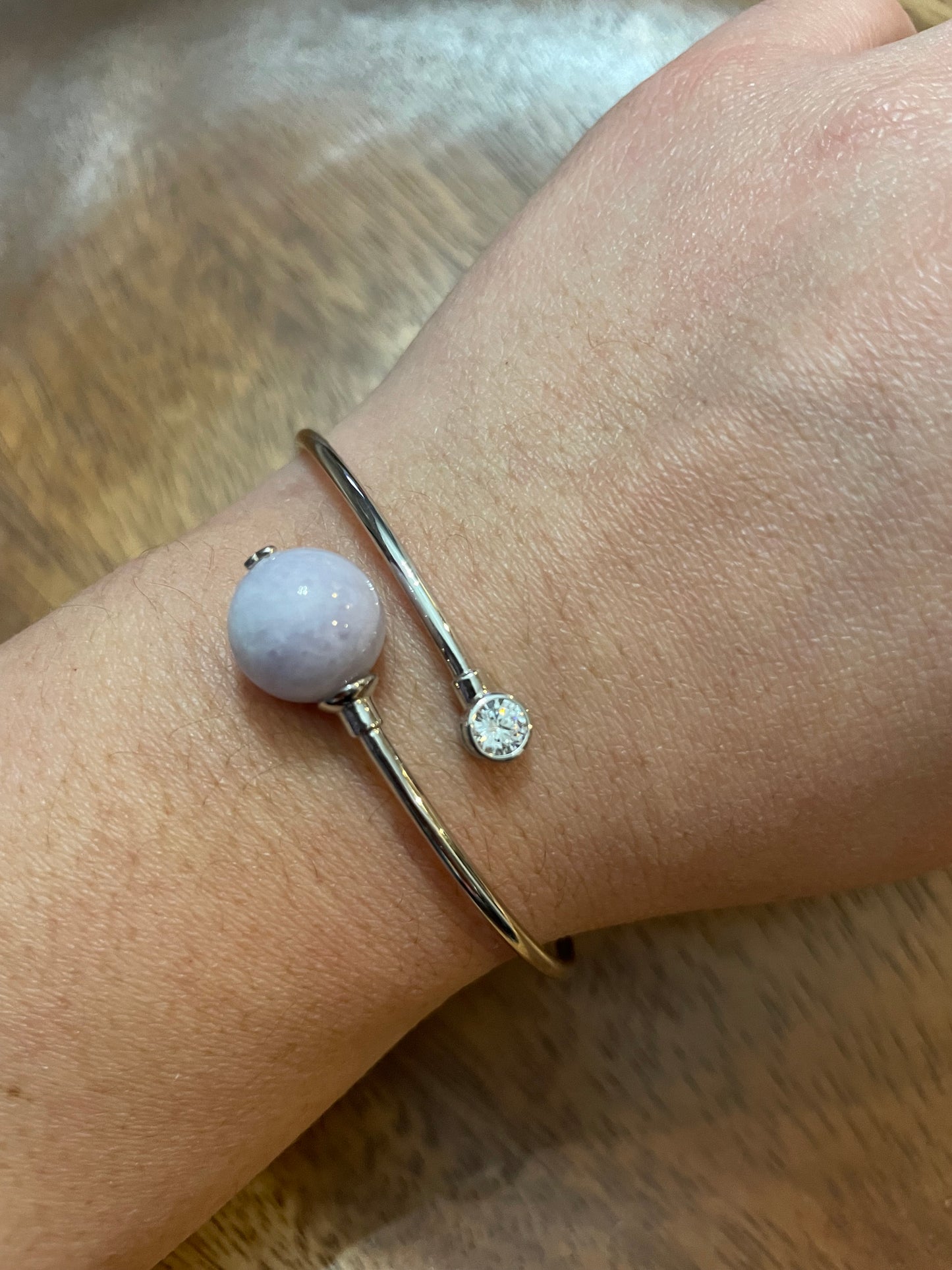 Grade A Natural lavender bead Jadeite silver Bangle