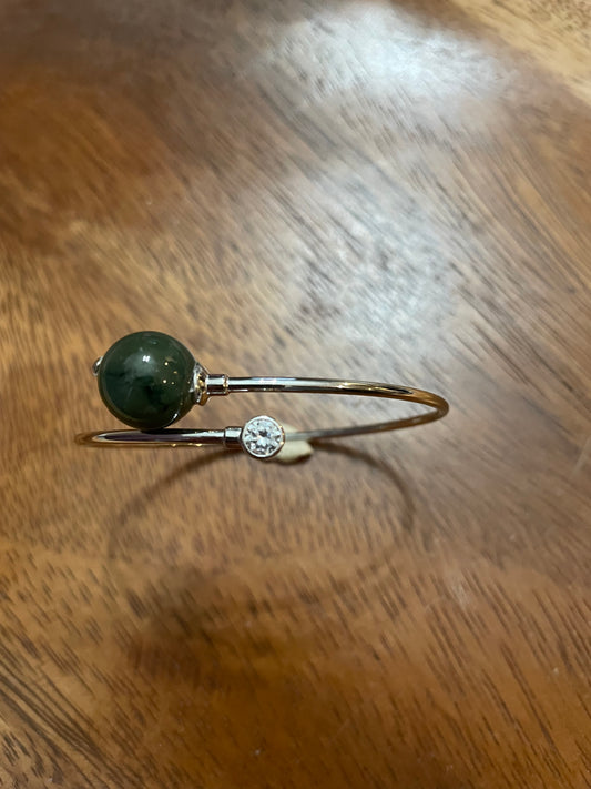 Grade A Natural Dark Green bead Jadeite silver Bangle