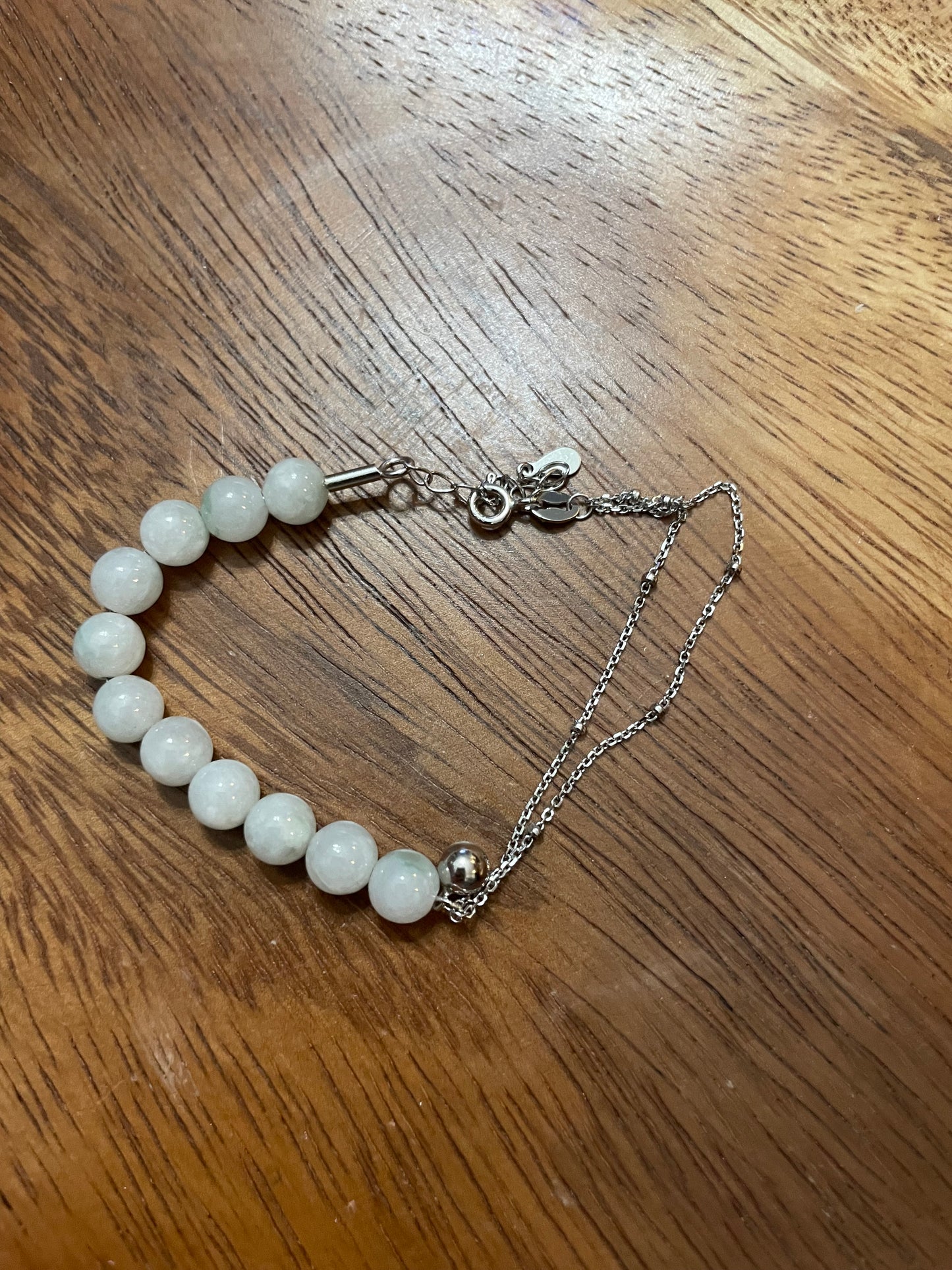 Grade A Natural White bead Jadeite silver bracelet