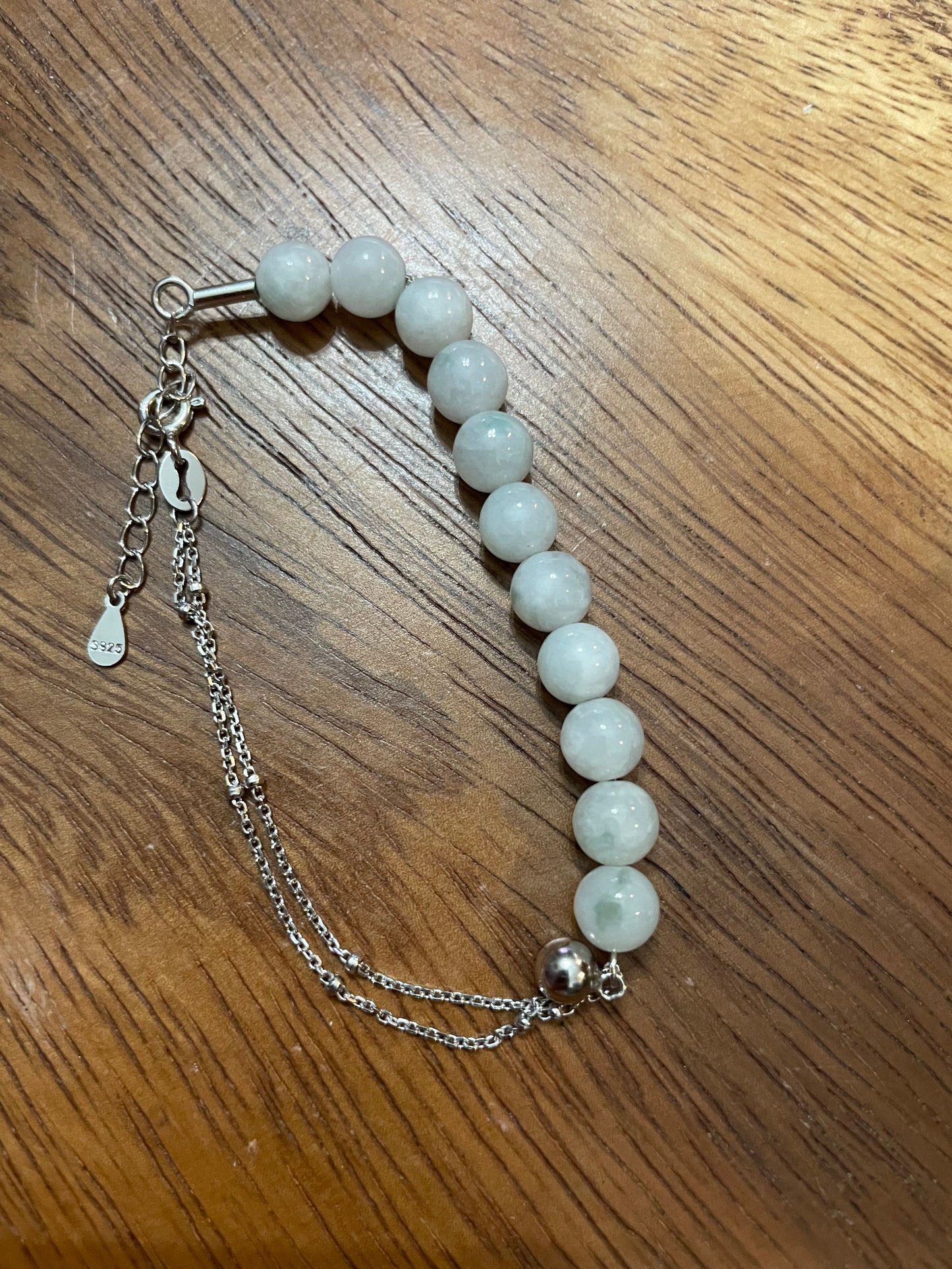 Grade A Natural White bead Jadeite silver bracelet