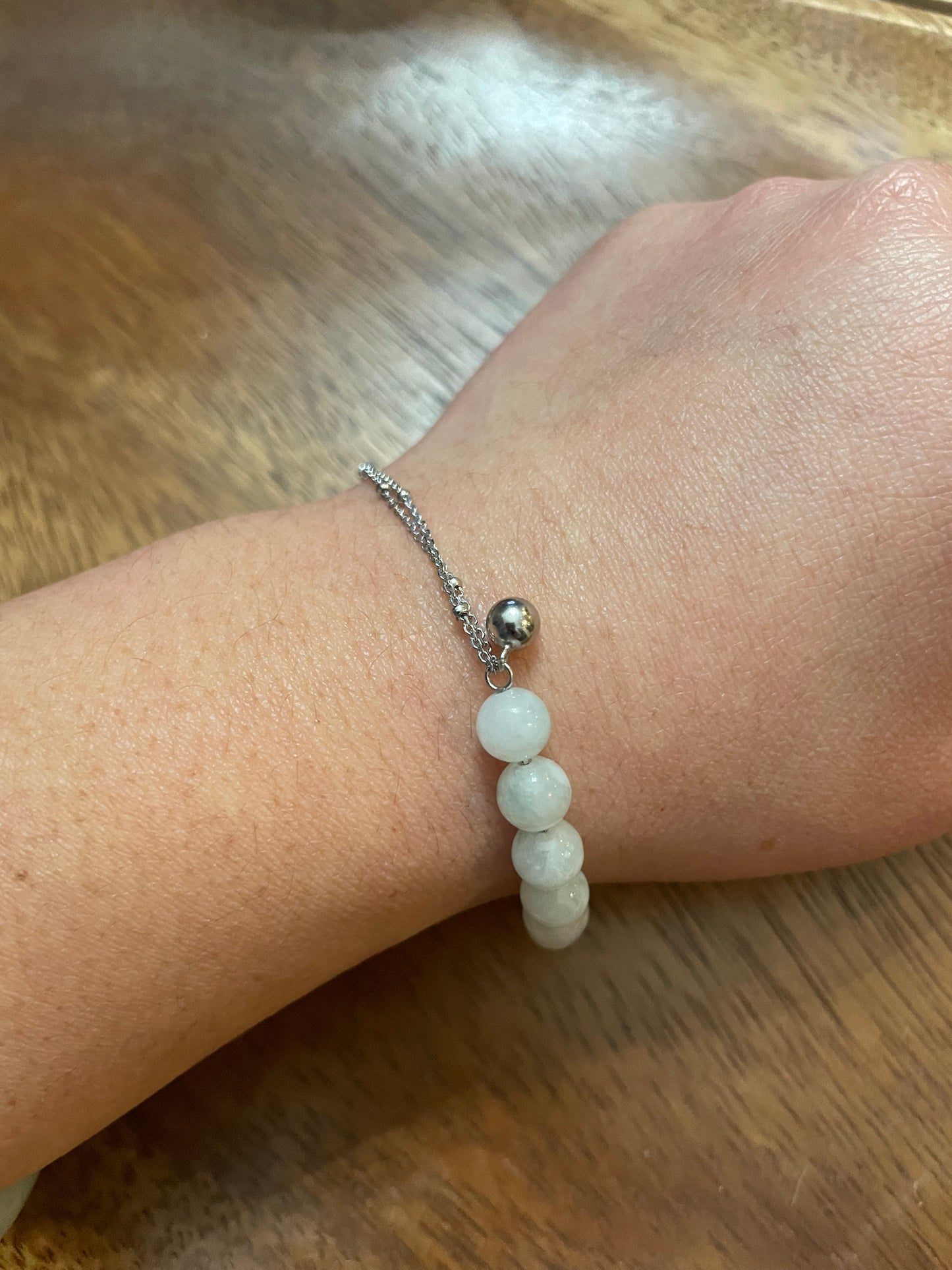 Grade A Natural White bead Jadeite silver bracelet
