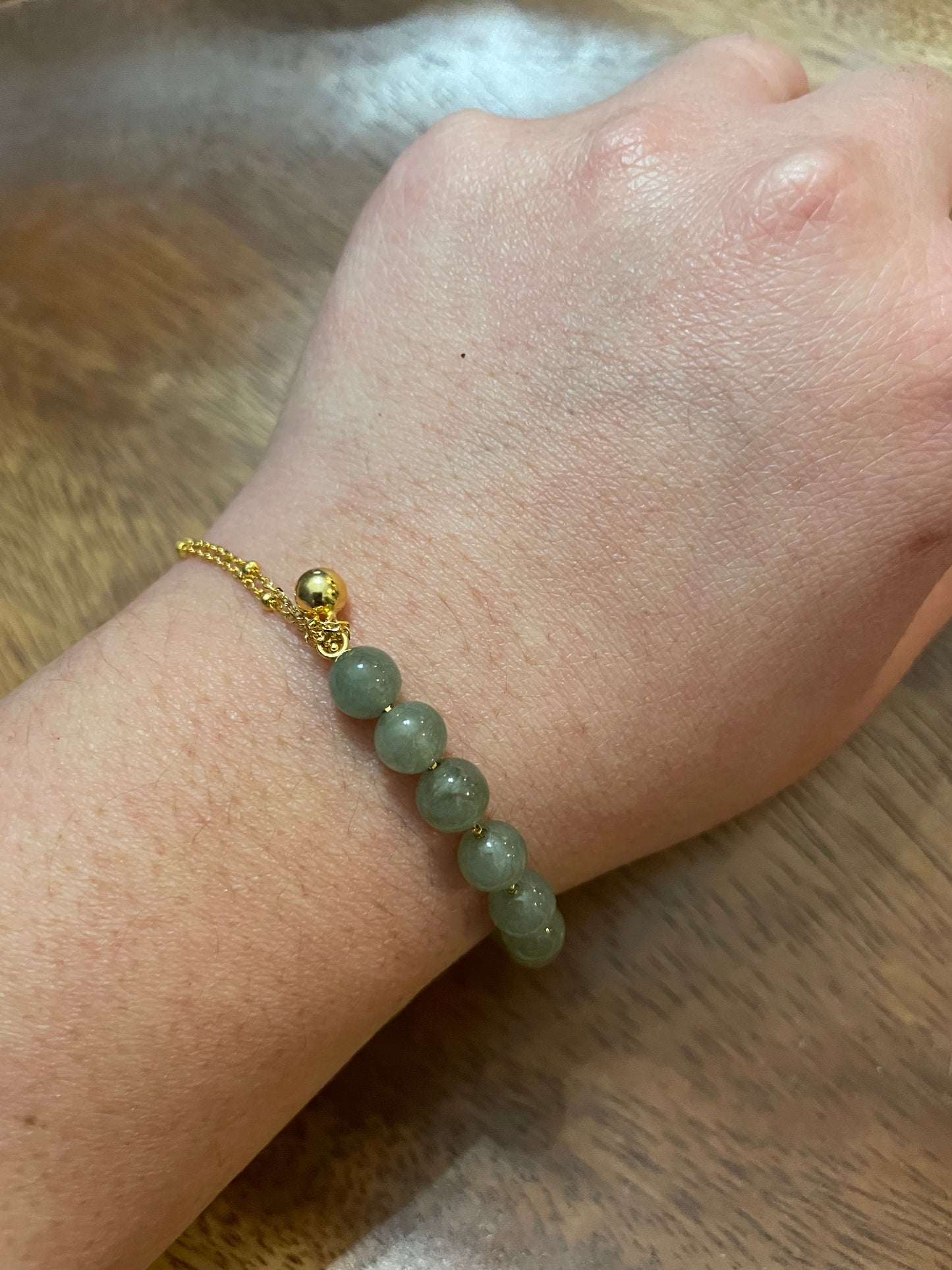 Natural green beads jadeite gold overlay silver bracelet