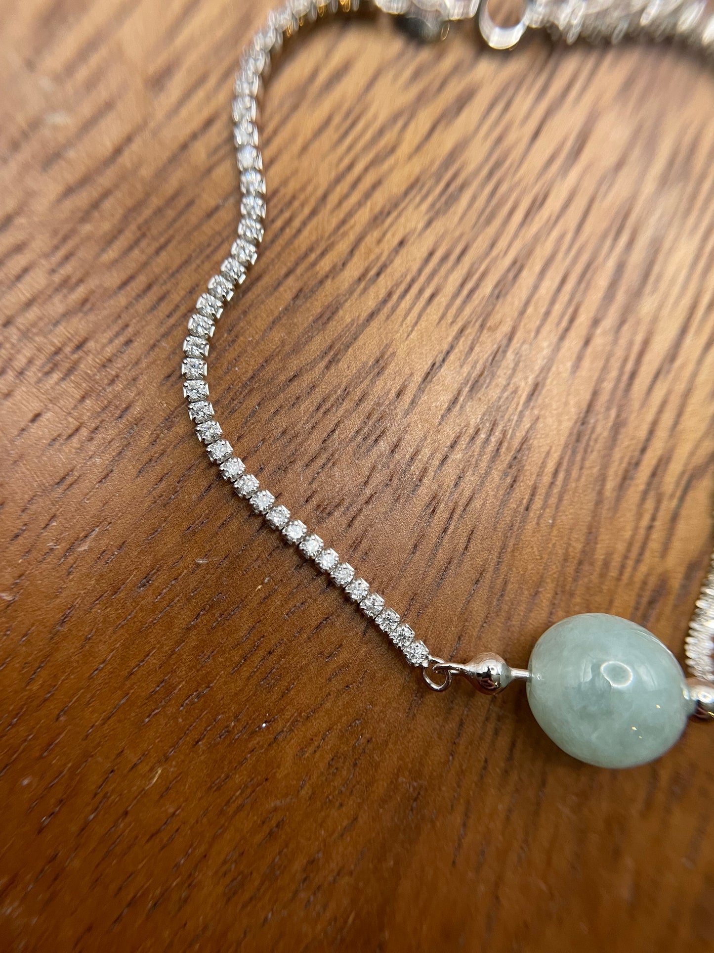 Grade A Natural Green bead Jadeite with cubic zircon silver bracelet