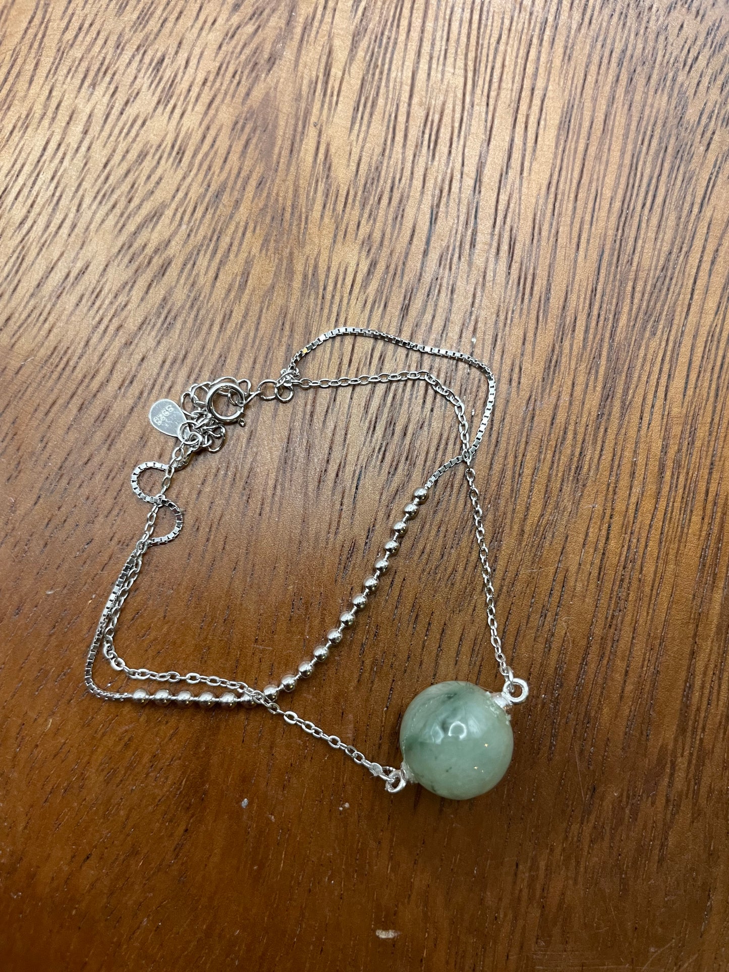 Grade A Natural Green bead Jadeite with cubic zircon silver bracelet