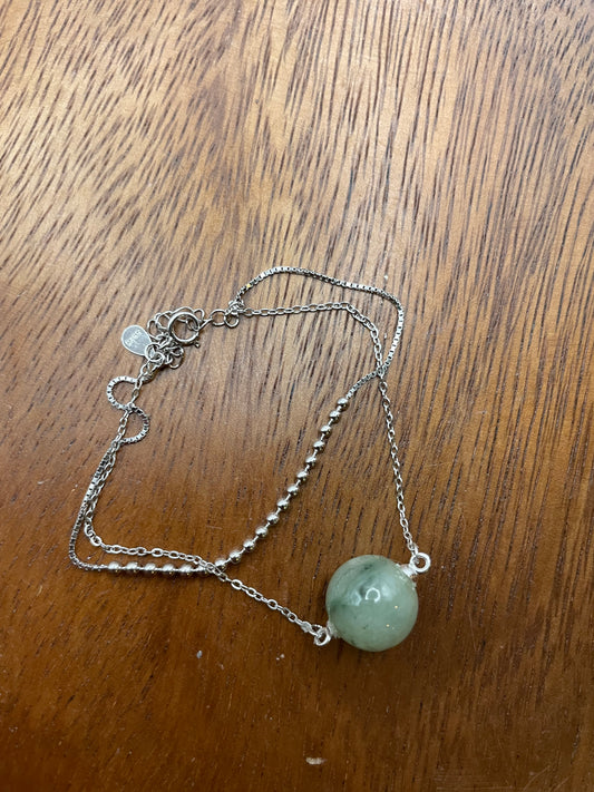 Grade A Natural Green bead Jadeite with cubic zircon silver bracelet