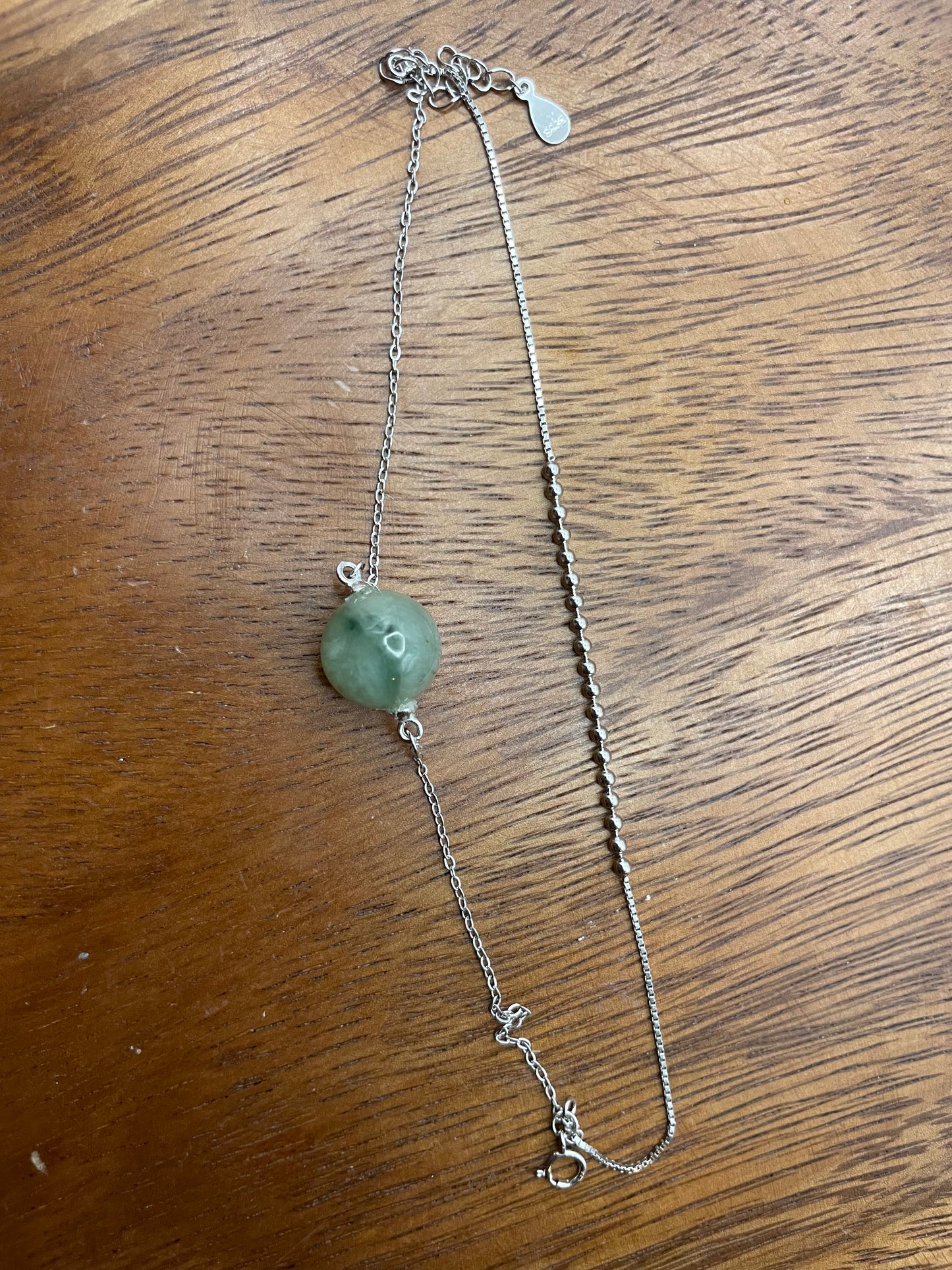 Grade A Natural Green bead Jadeite with cubic zircon silver bracelet