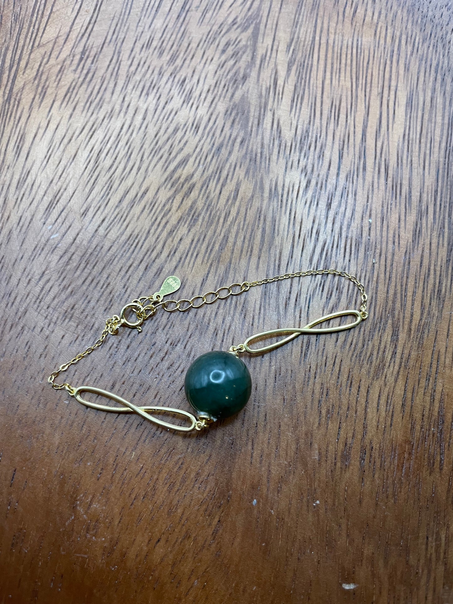 Grade A Natural dark Green bead Jadeite with Gold overlay silver bracelet
