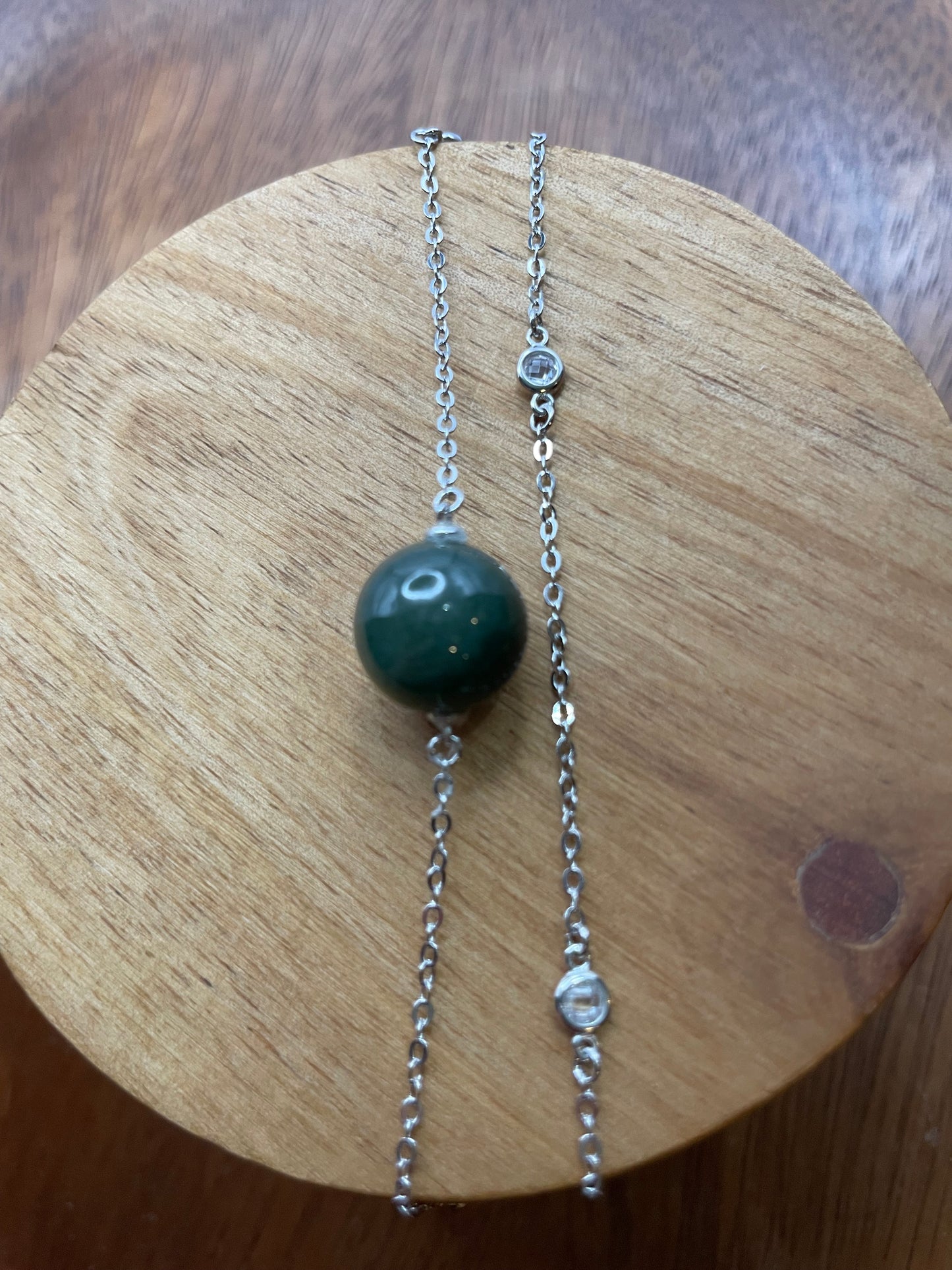 Grade A Natural dark Green bead Jadeite with  silver bracelet