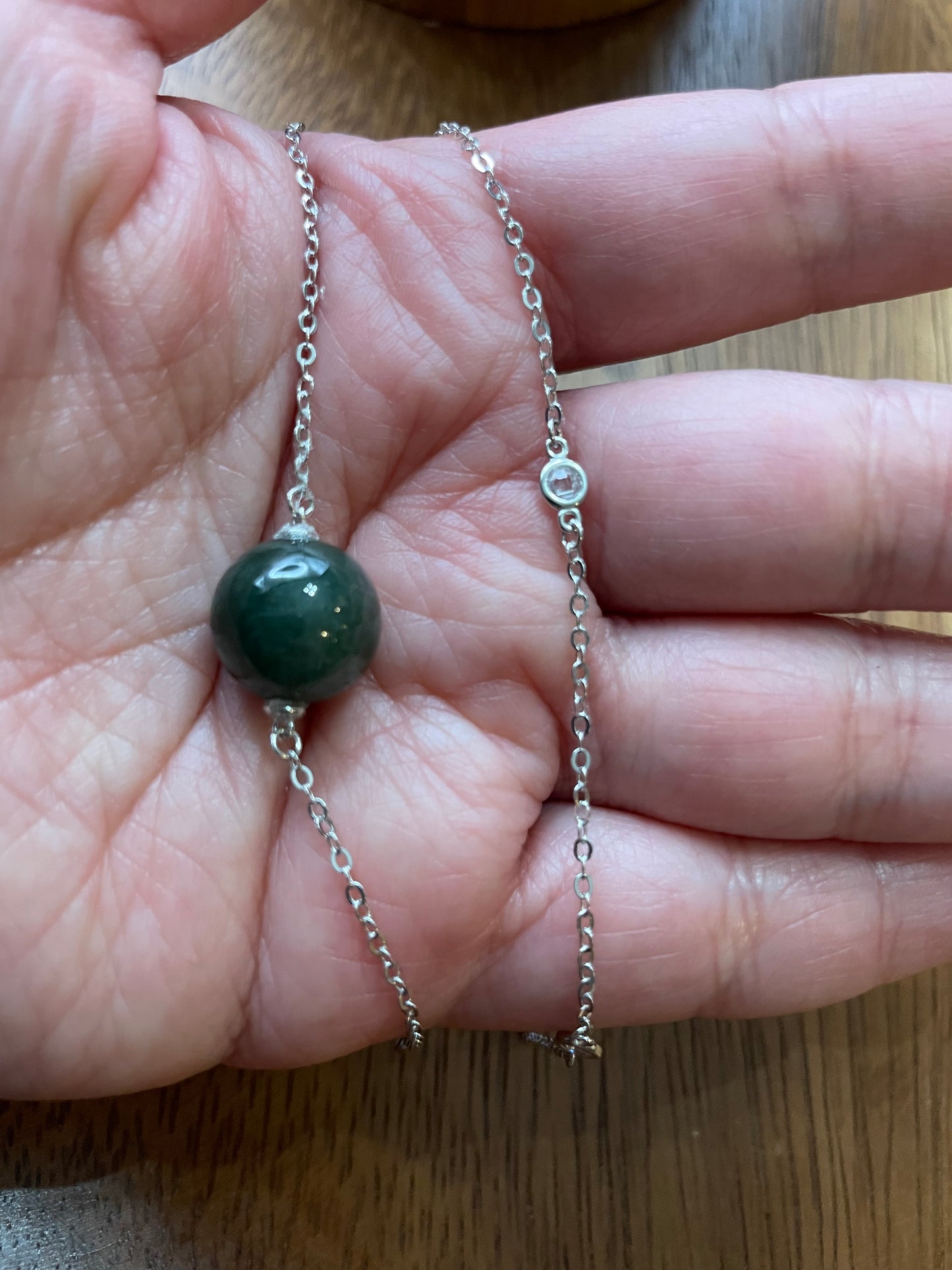 Grade A Natural dark Green bead Jadeite with  silver bracelet