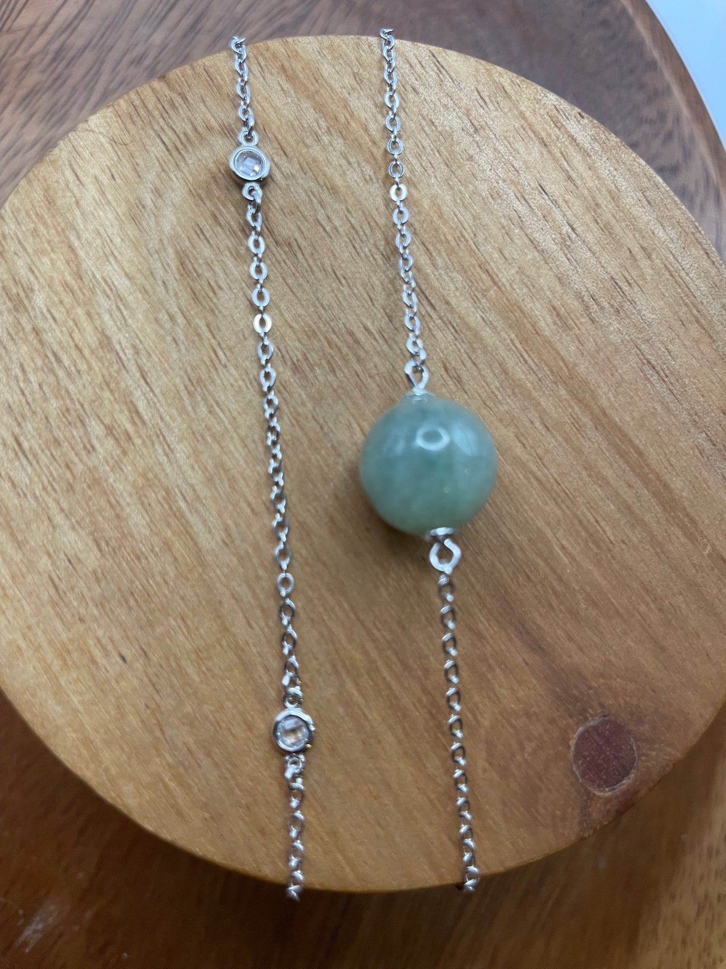 Grade A Natural dark Green bead Jadeite with  silver bracelet