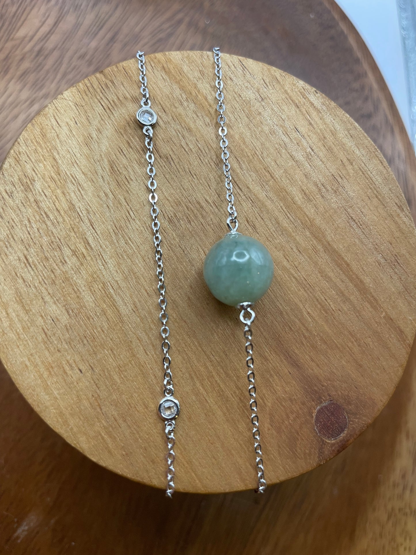 Grade A Natural dark Green bead Jadeite with  silver bracelet