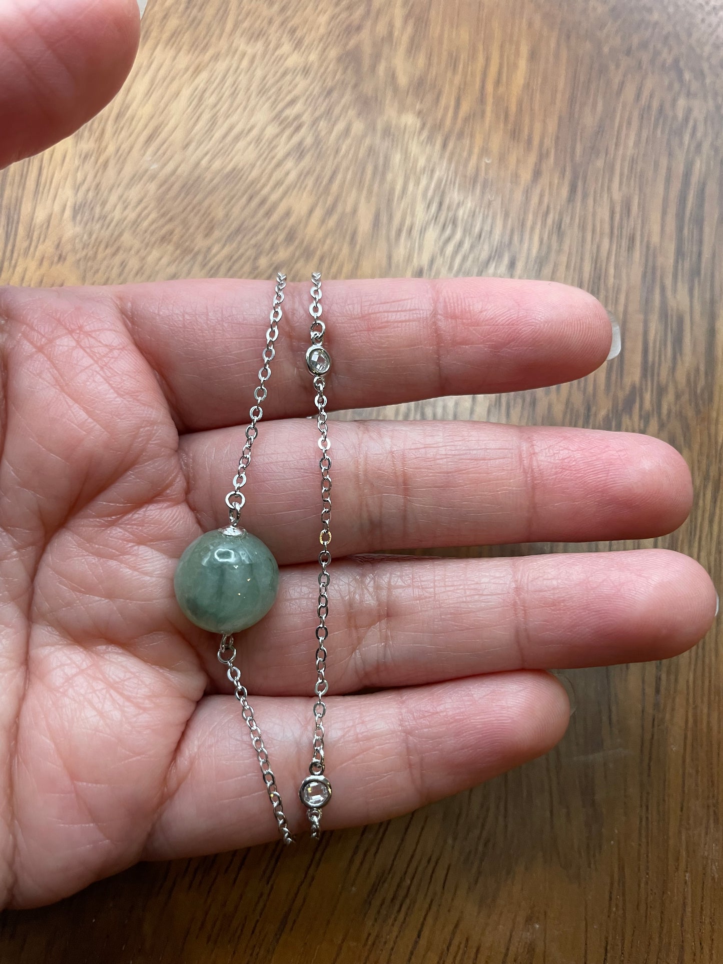 Grade A Natural dark Green bead Jadeite with  silver bracelet