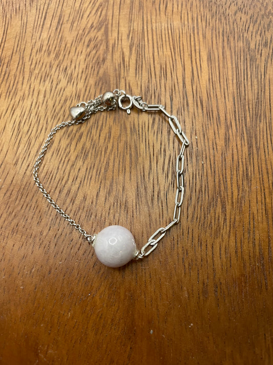 Grade A Natural Lavender bead Jadeite with  silver bracelet