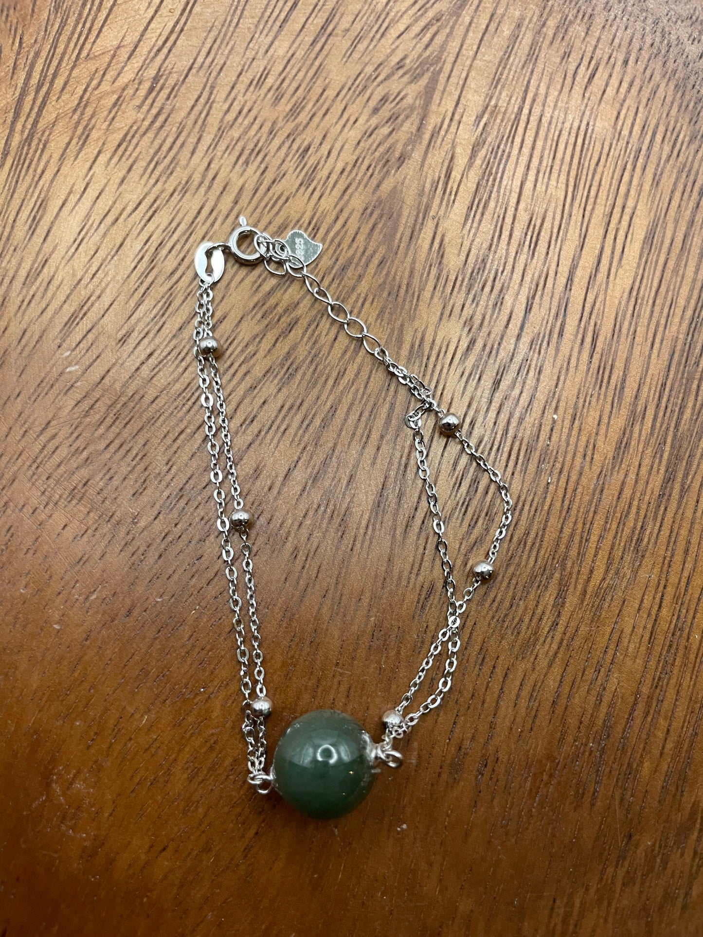 Grade A Natural Green bead Jadeite with  silver bracelet
