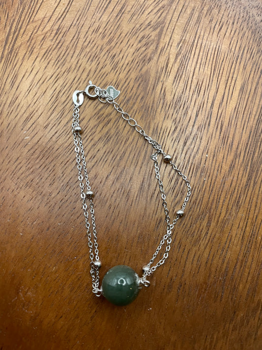 Grade A Natural Green bead Jadeite with  silver bracelet