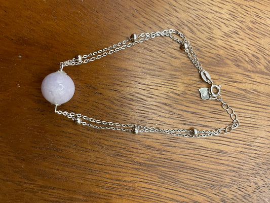 Grade A Natural Lavender bead Jadeite with  silver bracelet