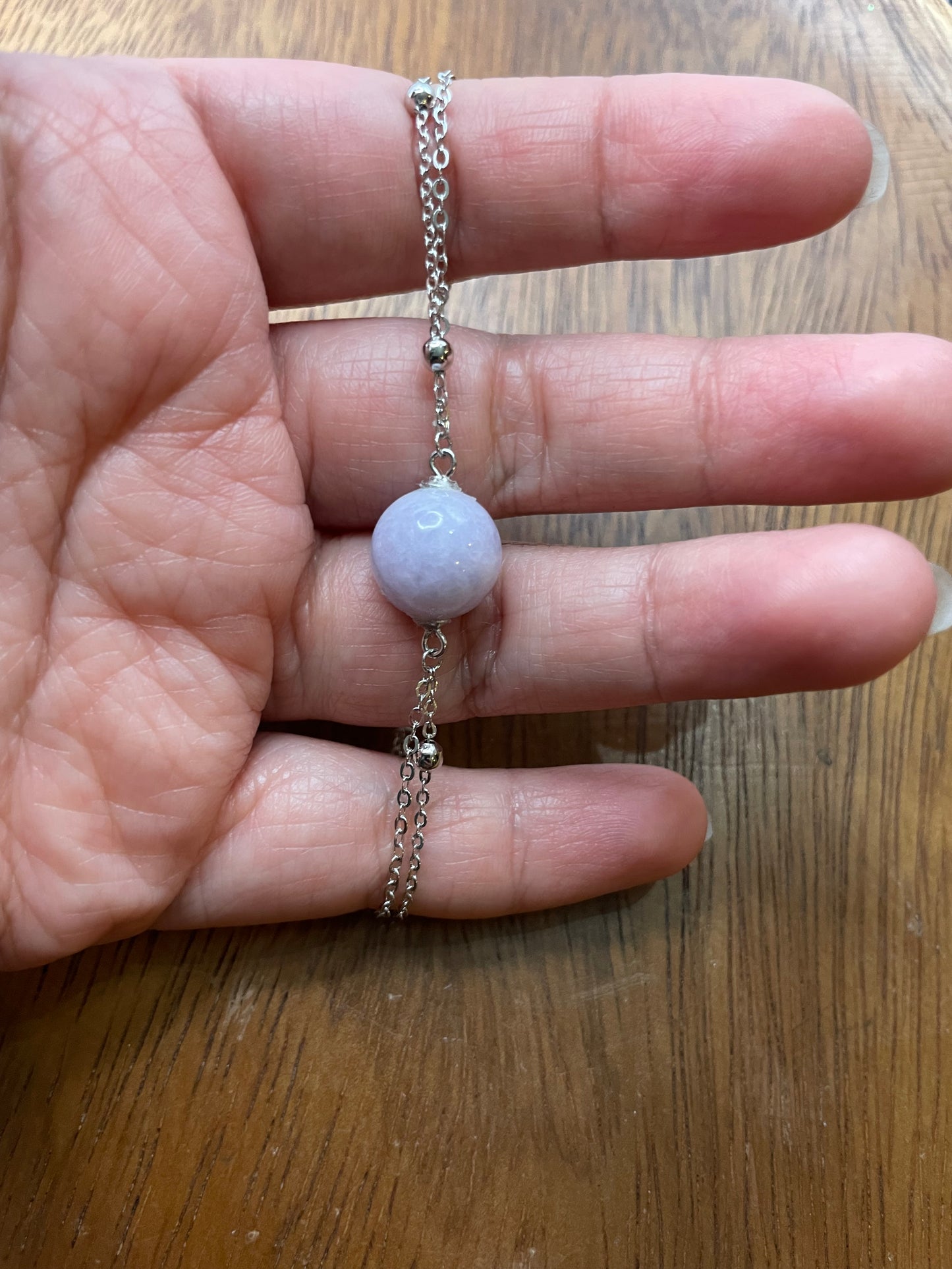 Grade A Natural Lavender bead Jadeite with  silver bracelet