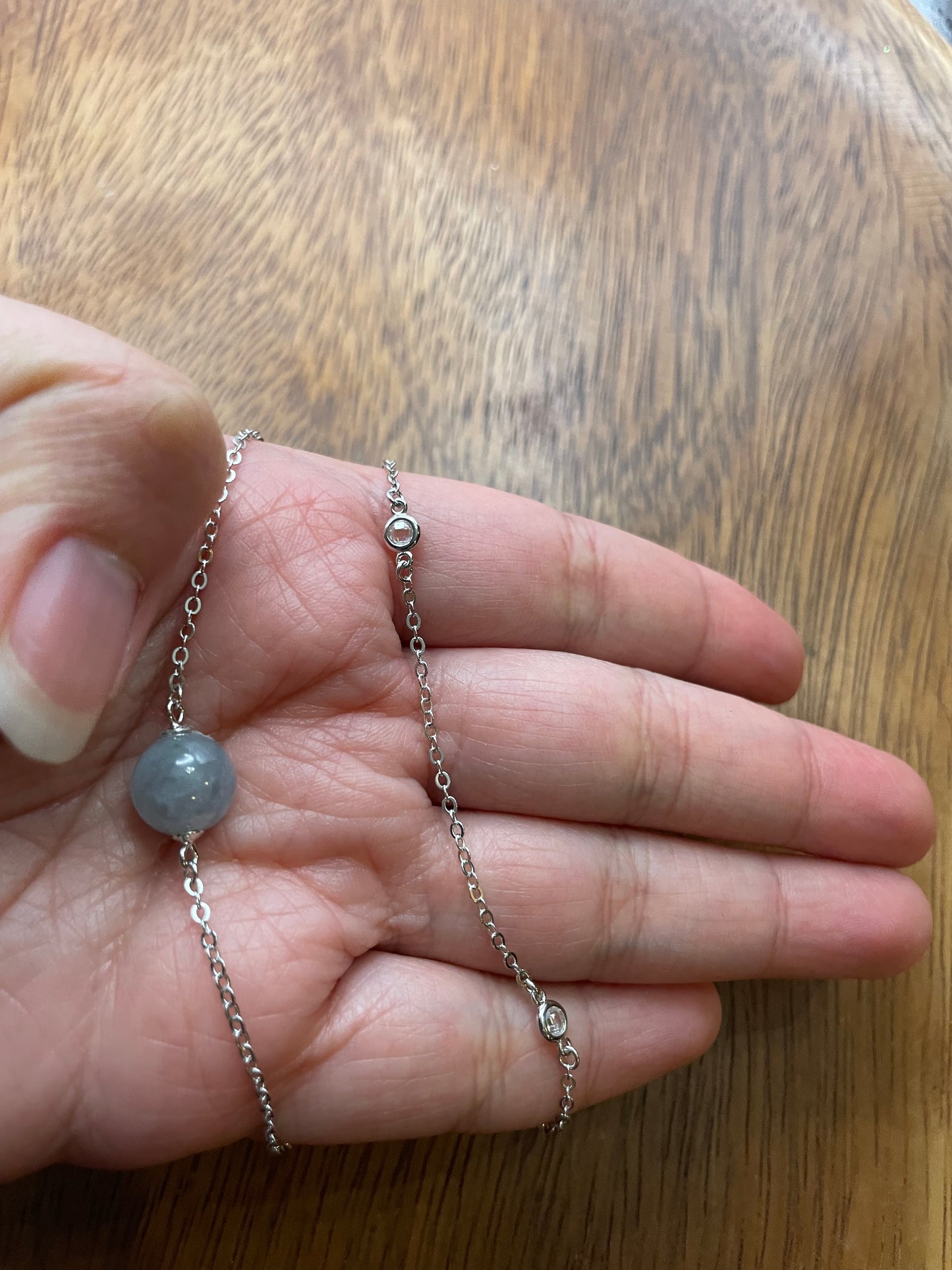 Grade A Natural Lavender bead Jadeite with  silver bracelet