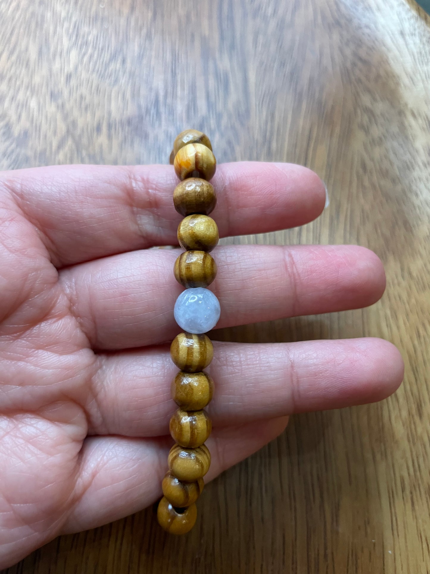 Grade A Natural lavender bead Burma Jadeite bead with wood beads elastic Bracelet