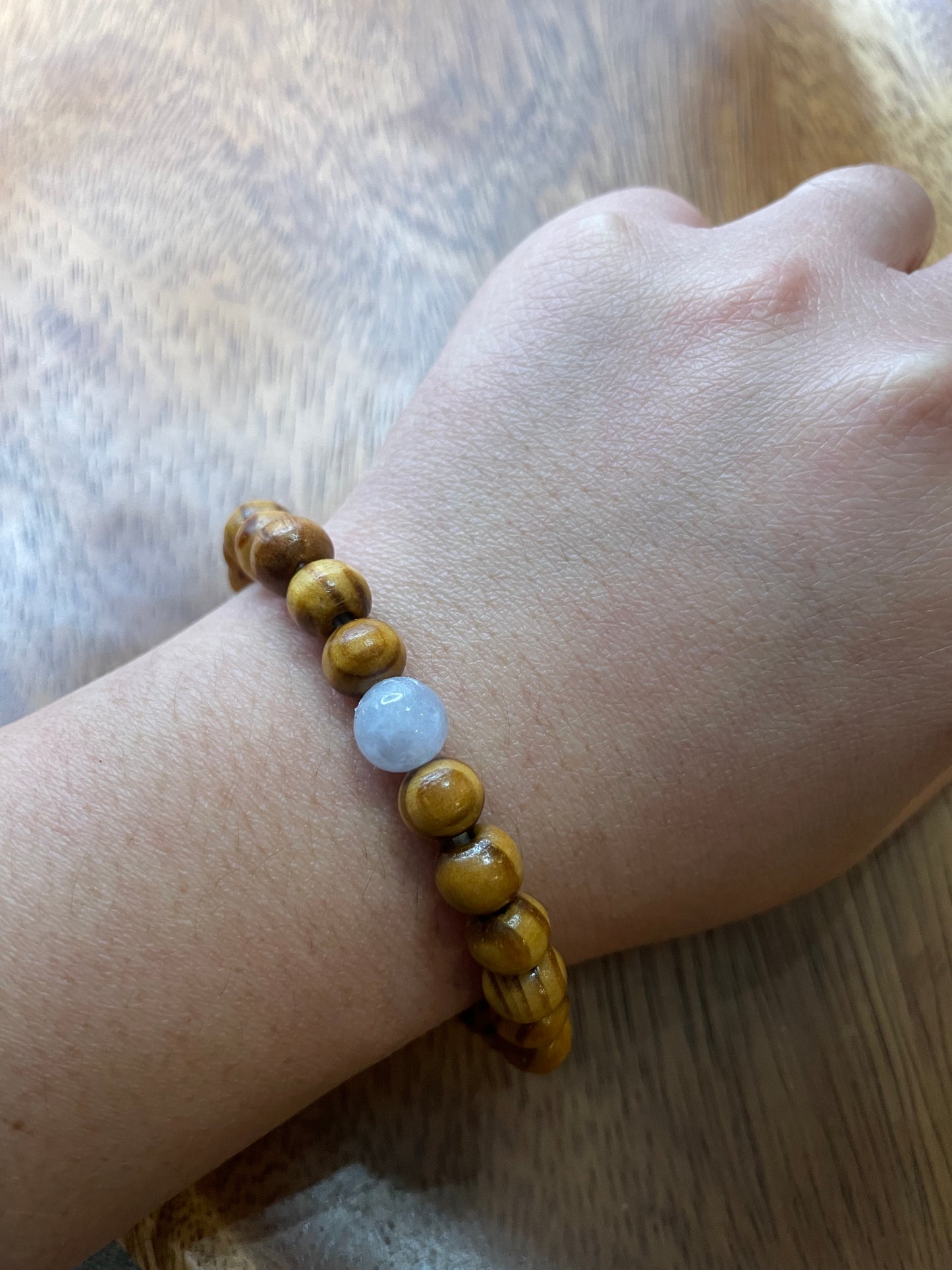 Grade A Natural lavender bead Burma Jadeite bead with wood beads elastic Bracelet