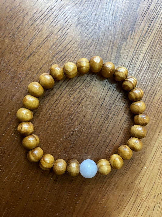 Grade A Natural white bead Burma Jadeite bead with wood beads elastic Bracelet