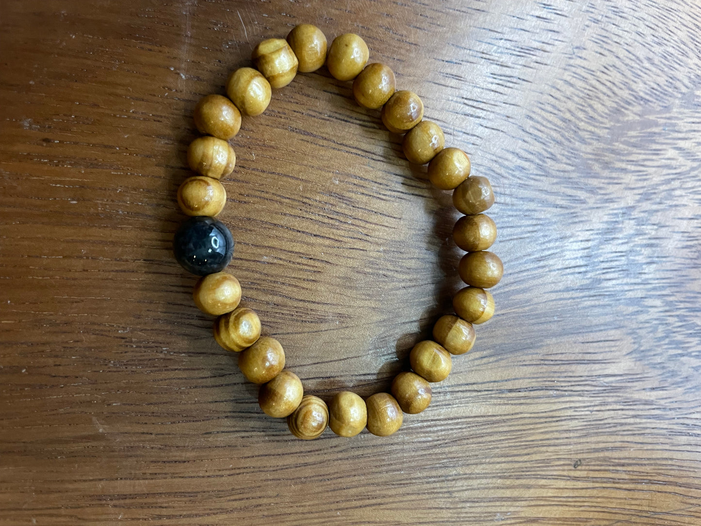 Grade A Natural Black bead Burma Jadeite bead with wood beads elastic Bracelet