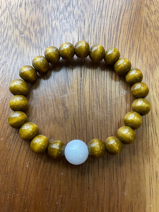 Grade A Natural lavender bead Burma Jadeite bead with wood beads elastic Bracelet