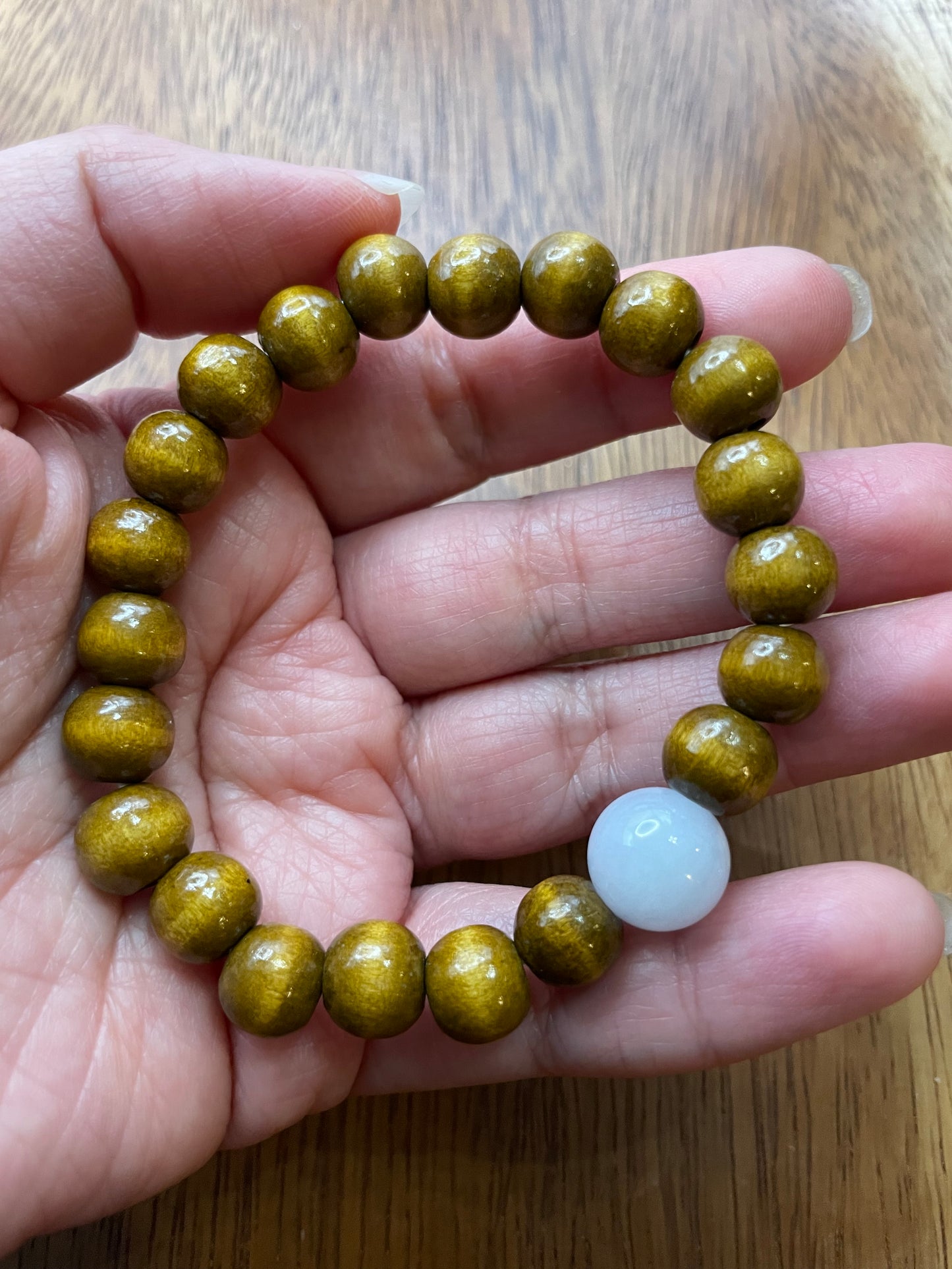 Grade A Natural lavender bead Burma Jadeite bead with wood beads elastic Bracelet