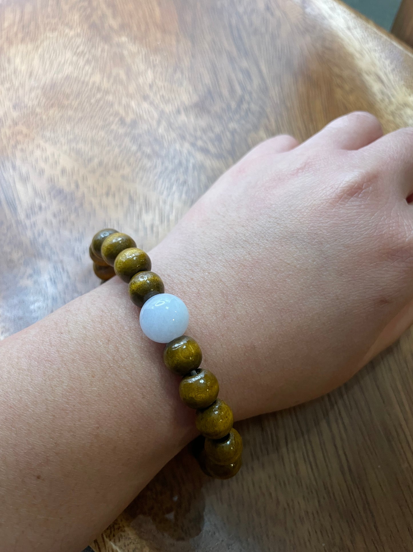 Grade A Natural lavender bead Burma Jadeite bead with wood beads elastic Bracelet