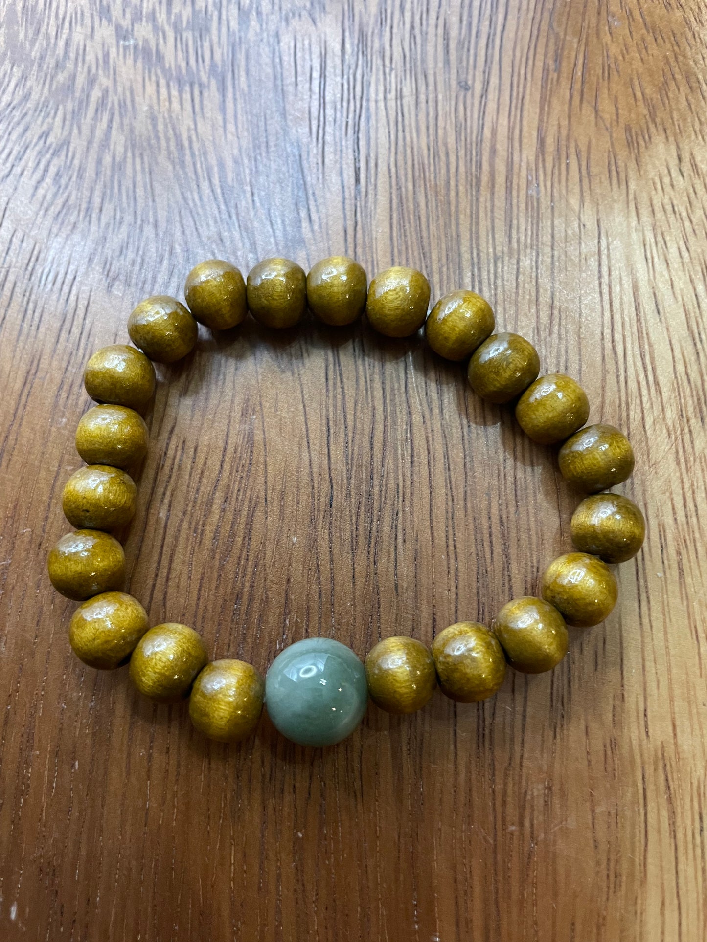 Grade A Natural green bead Burma Jadeite bead with wood beads elastic Bracelet