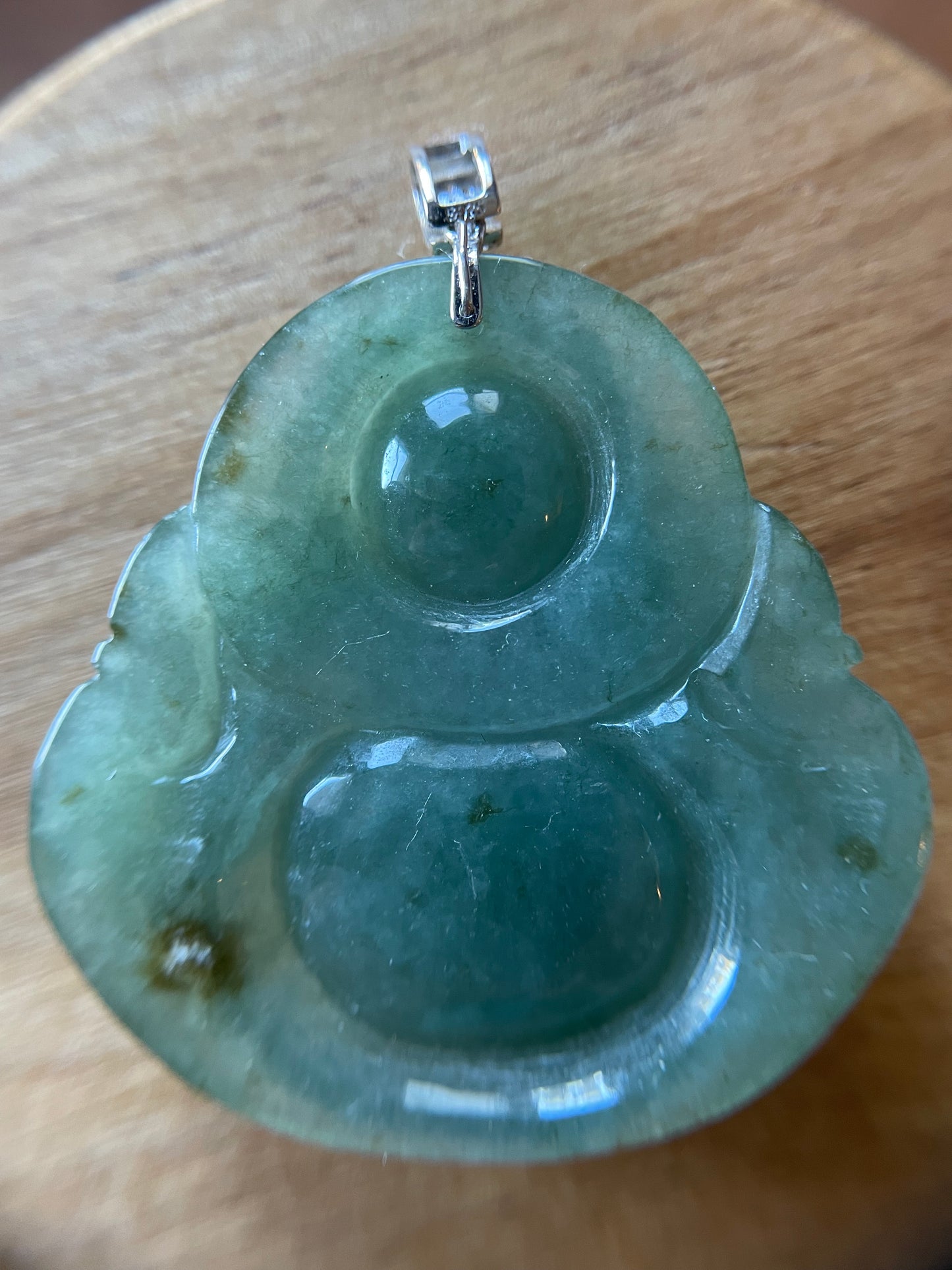 Icy Blue jadeite Buddha pendant with Sterling silver and cubic zircon bail