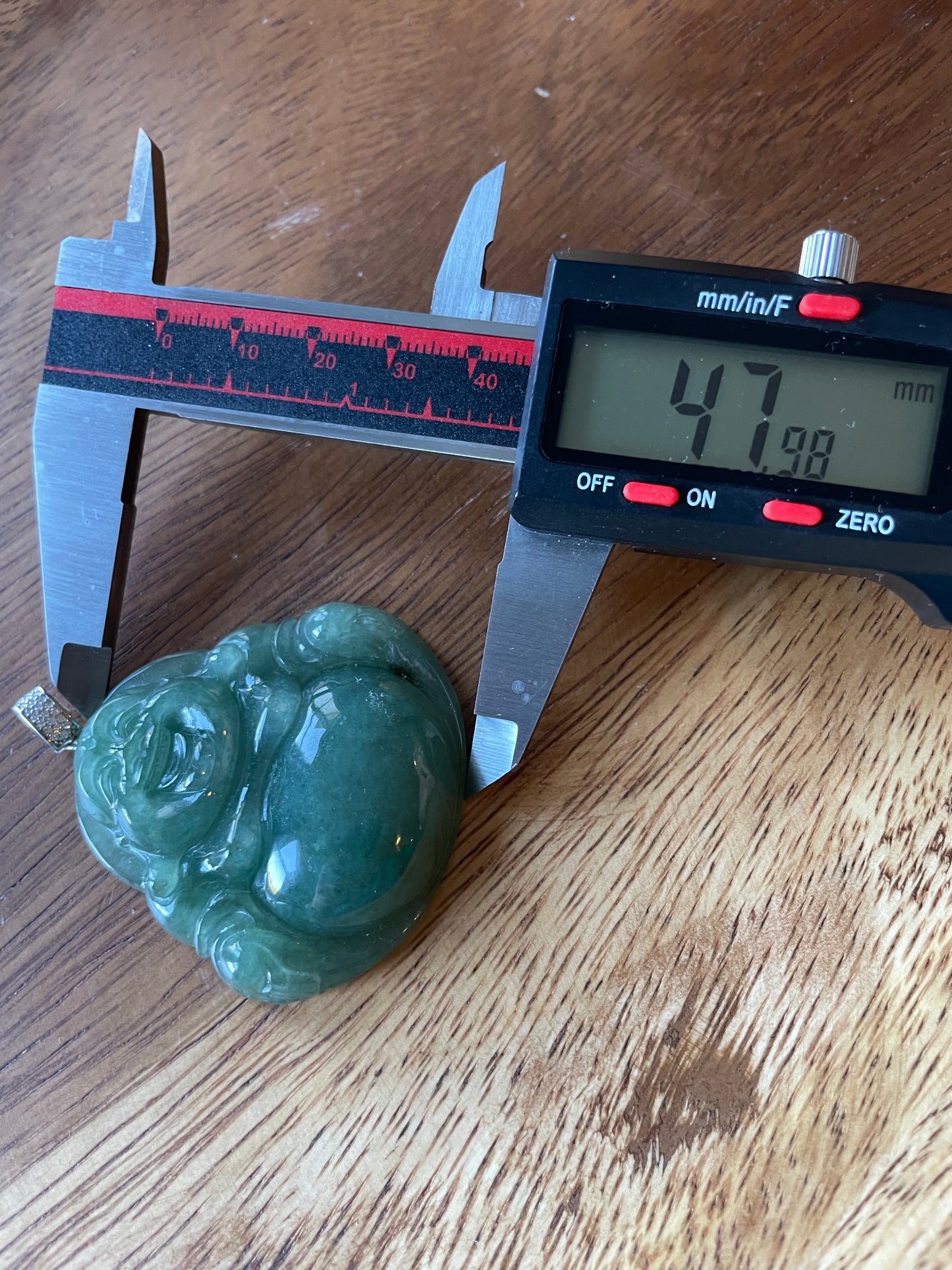 Icy Blue jadeite Buddha pendant with Sterling silver and cubic zircon bail