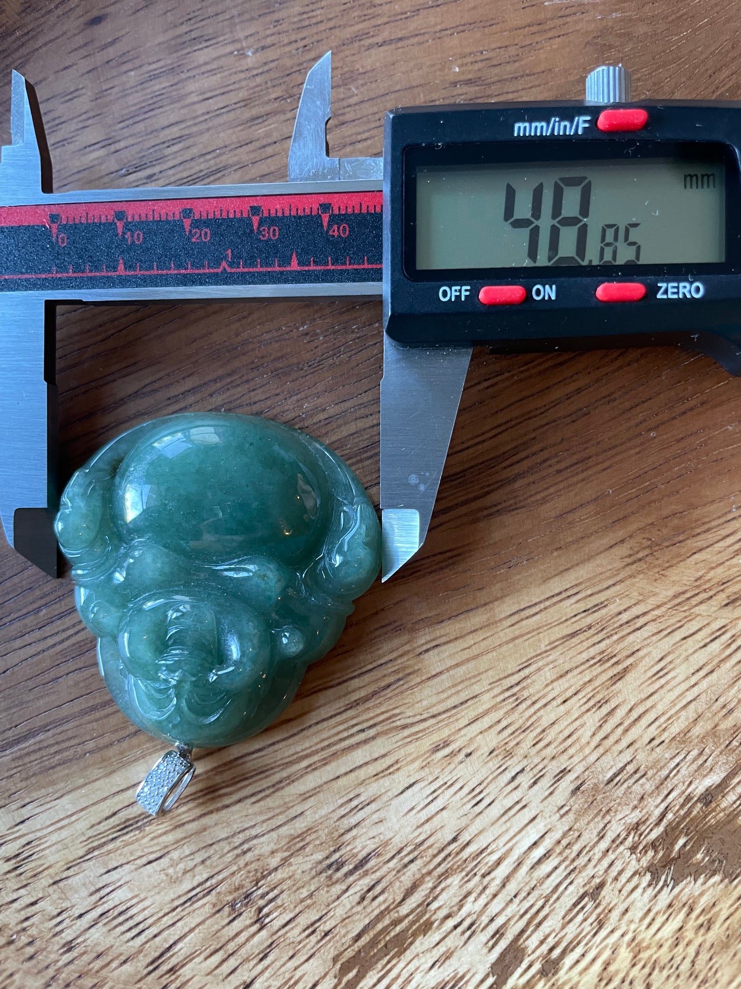 Icy Blue jadeite Buddha pendant with Sterling silver and cubic zircon bail