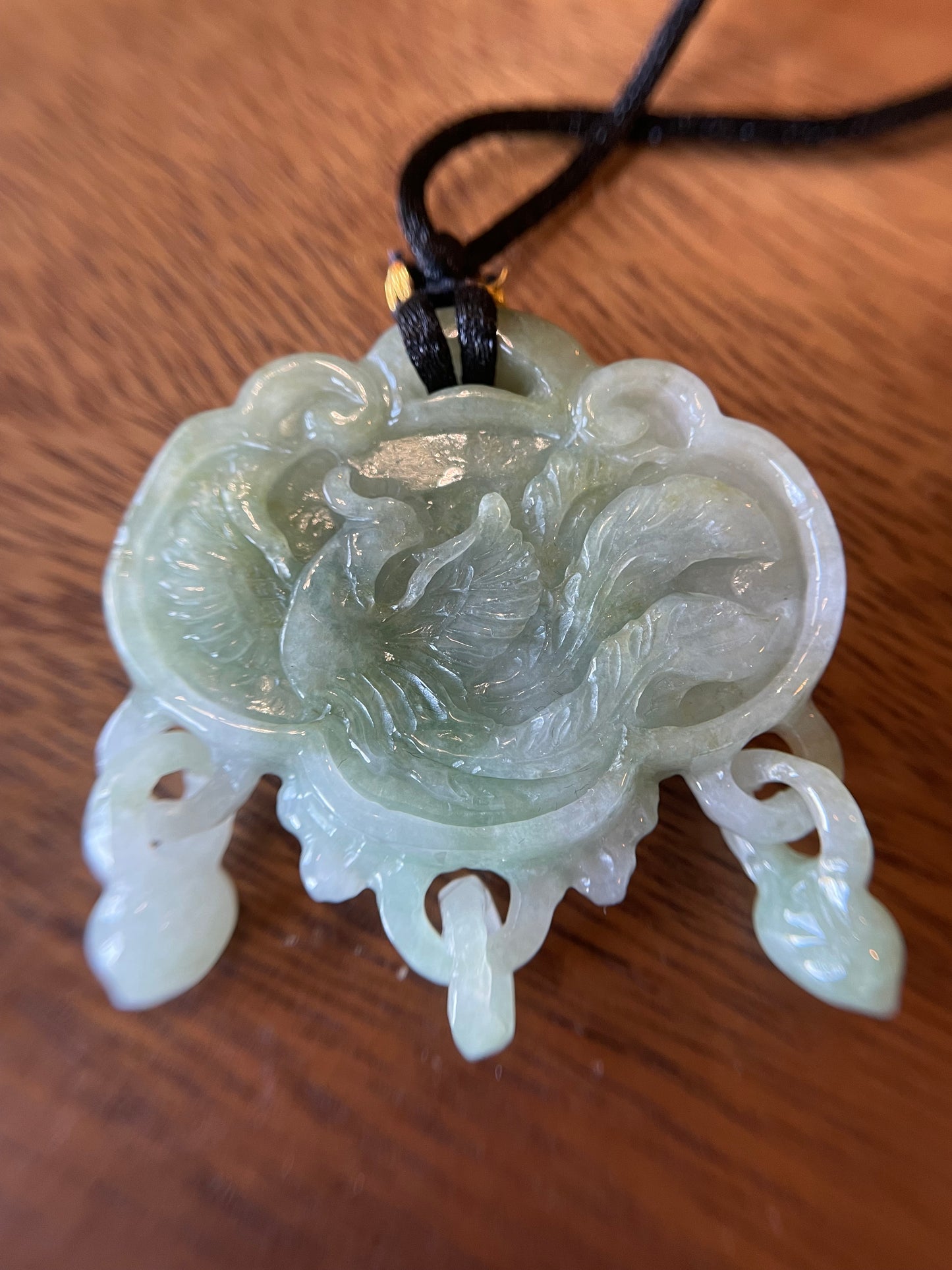 Natural Burma White and Green  Dragon and Phoenix Pendant necklace