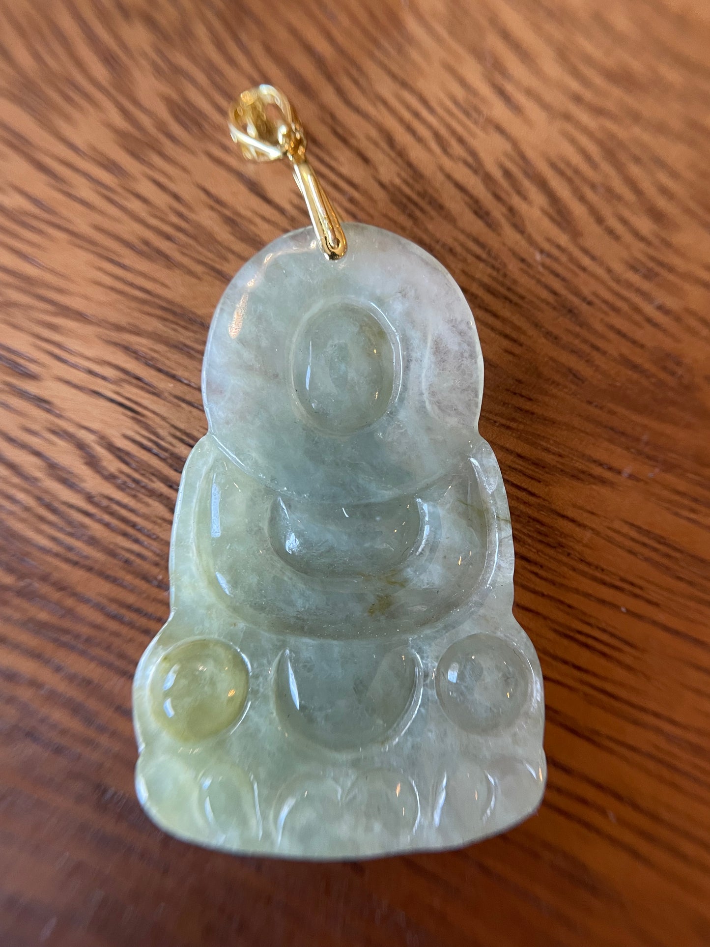 Grade A Natural yellow Burma Jadeite Guanyin pendant with sterling Gold overlay silver bail pendant