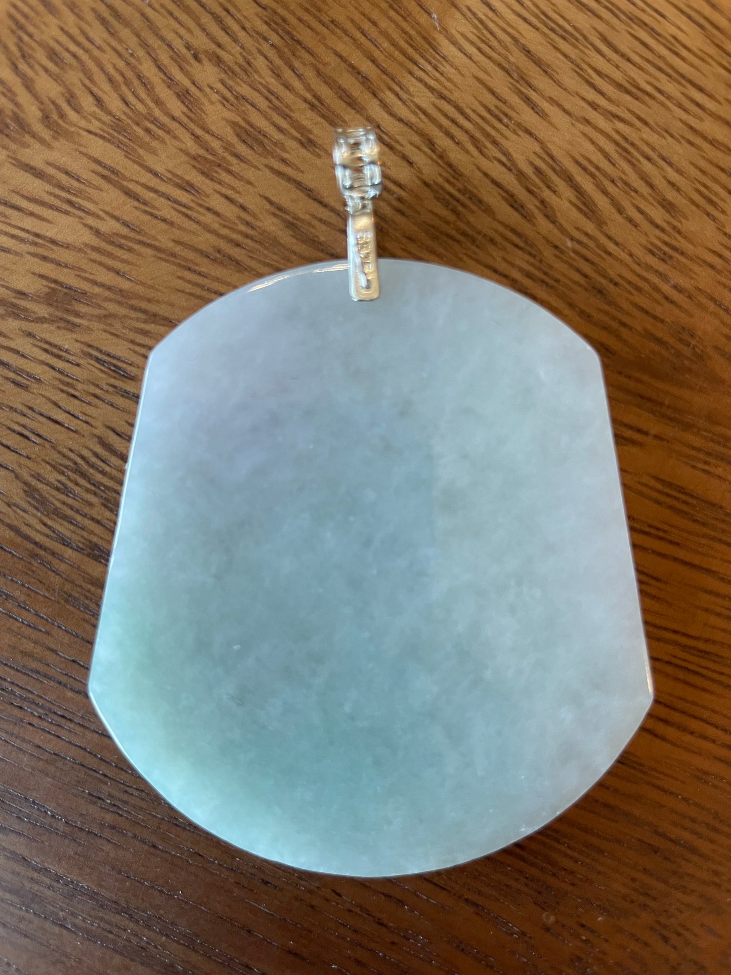 Icy Lavender Green jadeite Buddha pendant with Sterling silver bail