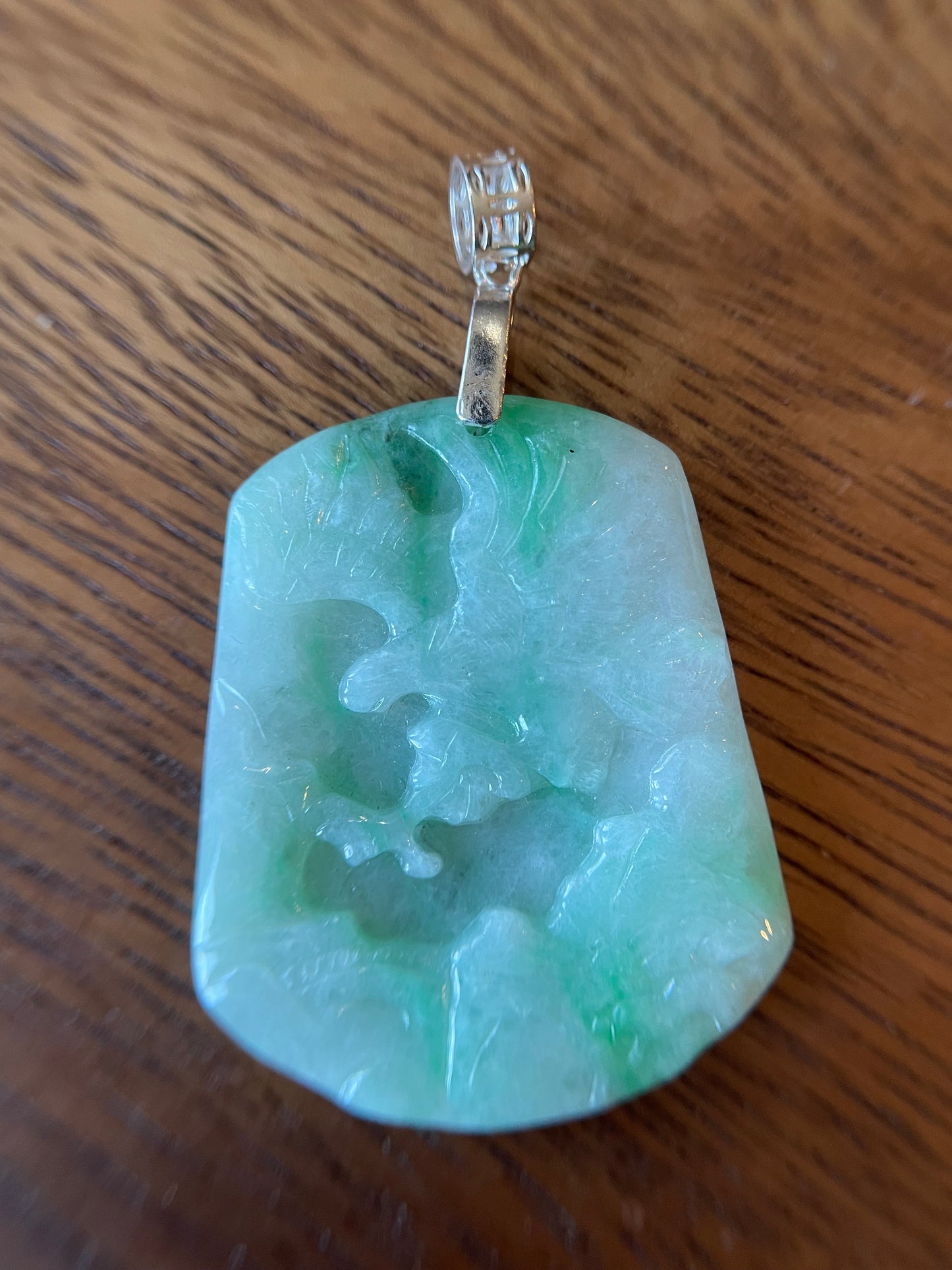 Natural Burma White and Green Eagle Pendant silver necklace