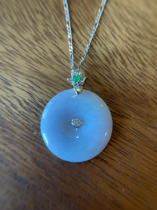 Grade A Natural lavender Jadeite Pi Disc pendant with   sterling silver bail