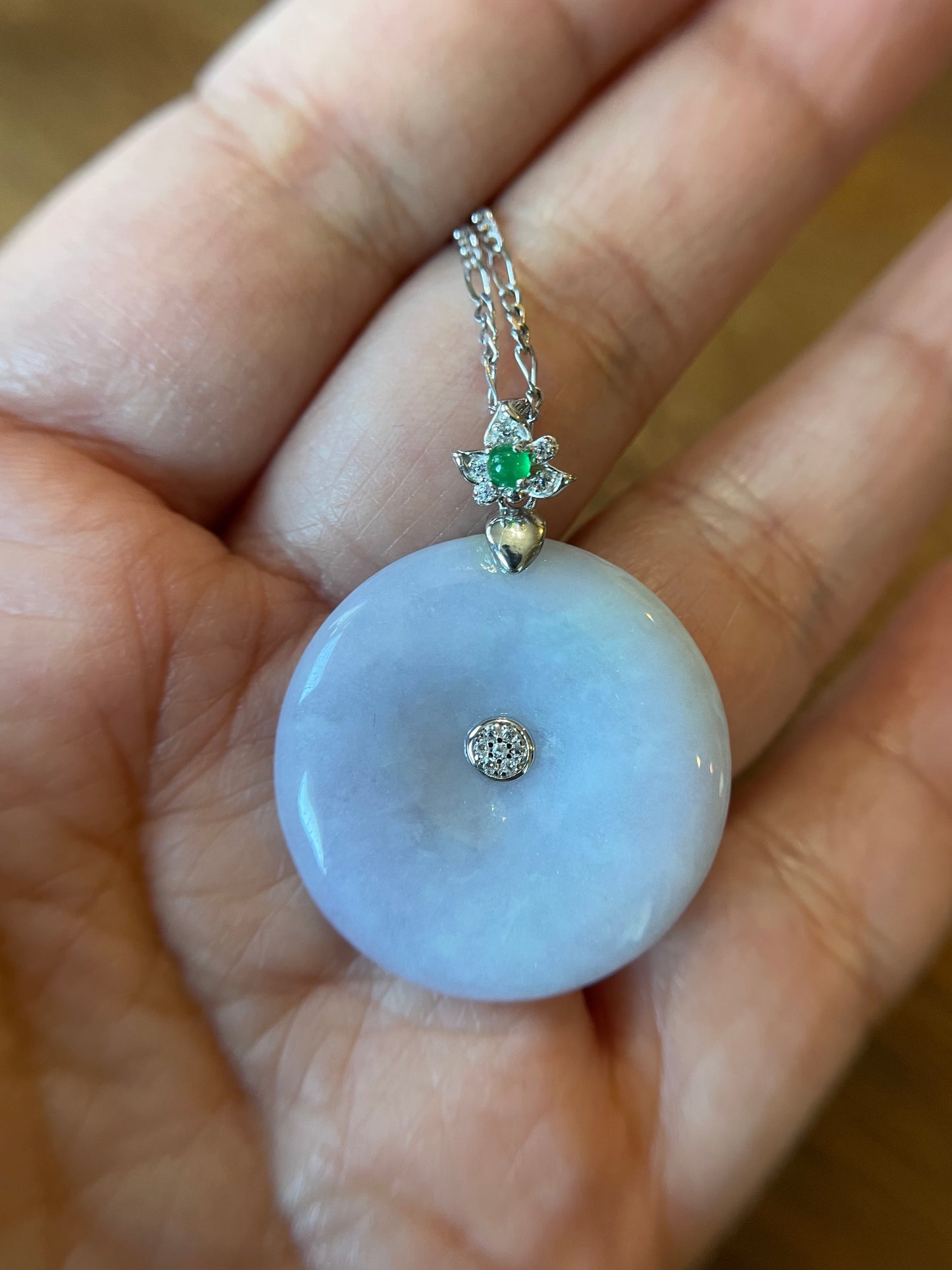 Grade A Natural lavender Jadeite Pi Disc pendant with   sterling silver bail
