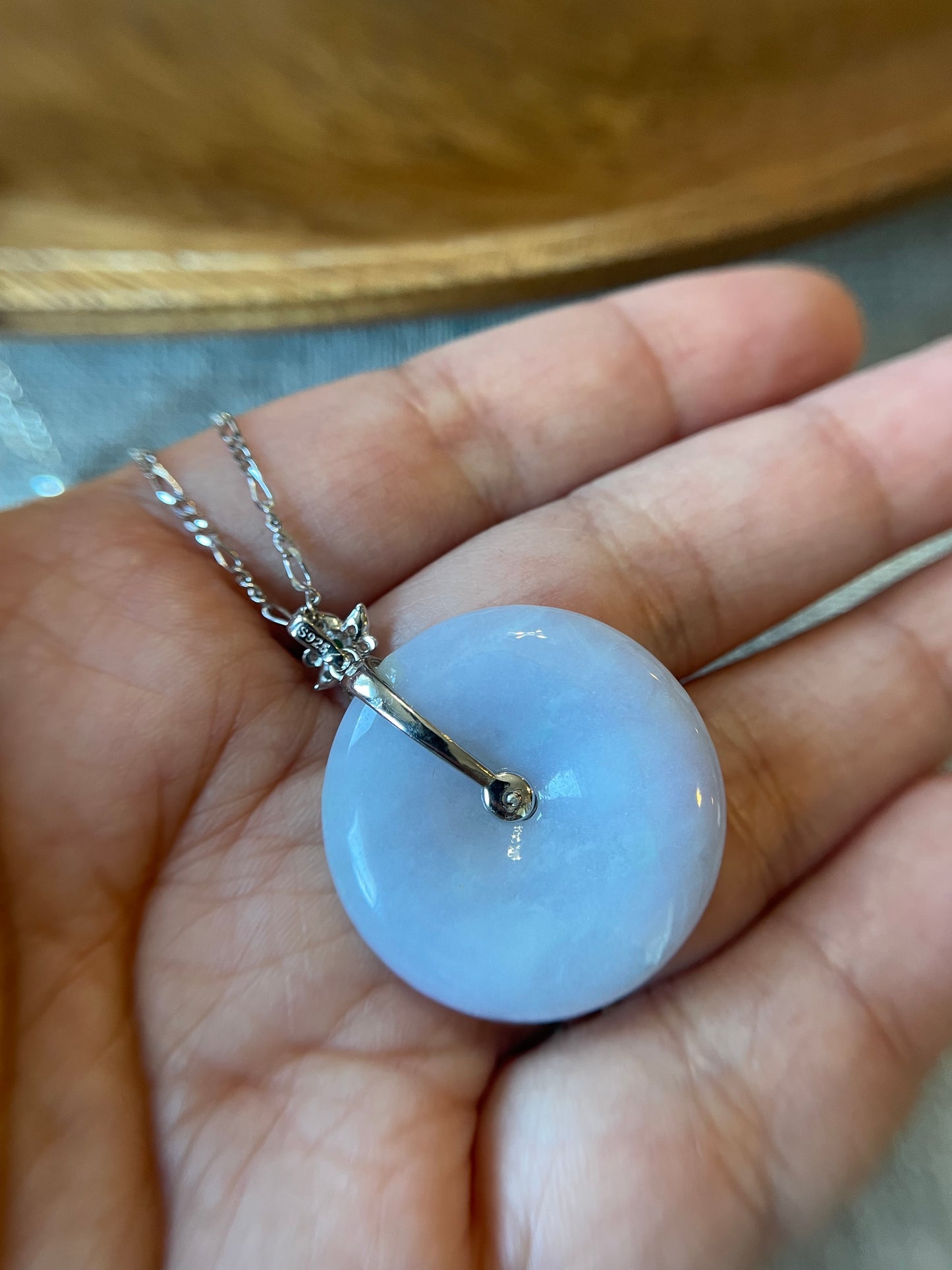 Grade A Natural lavender Jadeite Pi Disc pendant with   sterling silver bail