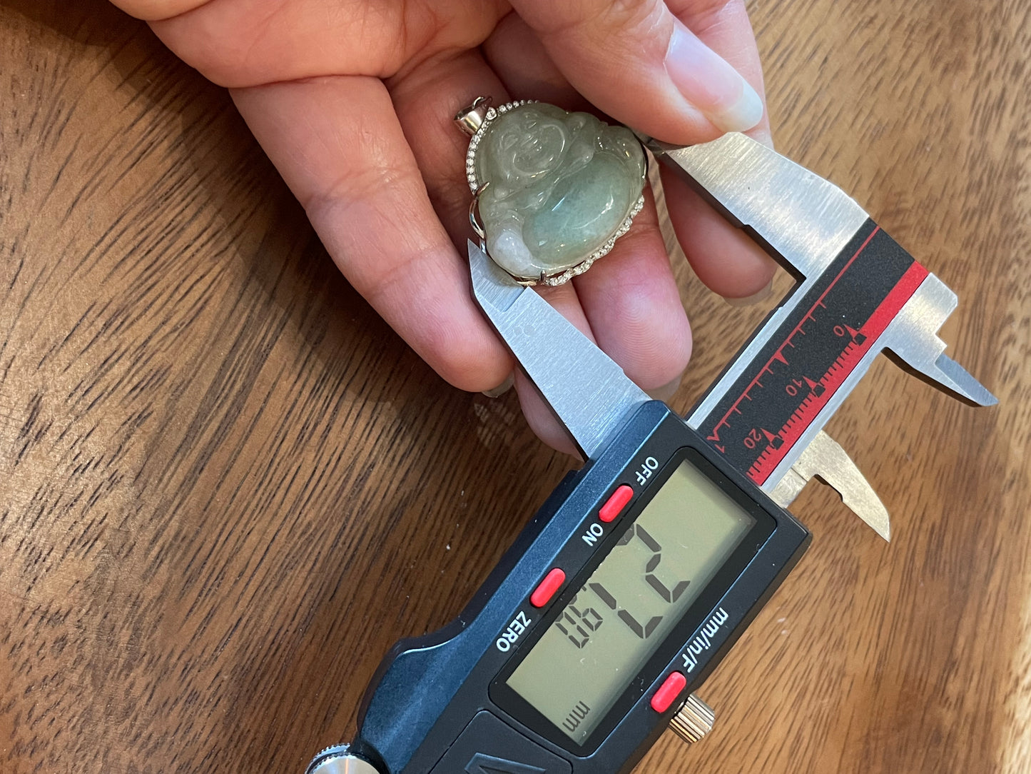 Icy Green jadeite Buddha pendant with Sterling silver bail necklace