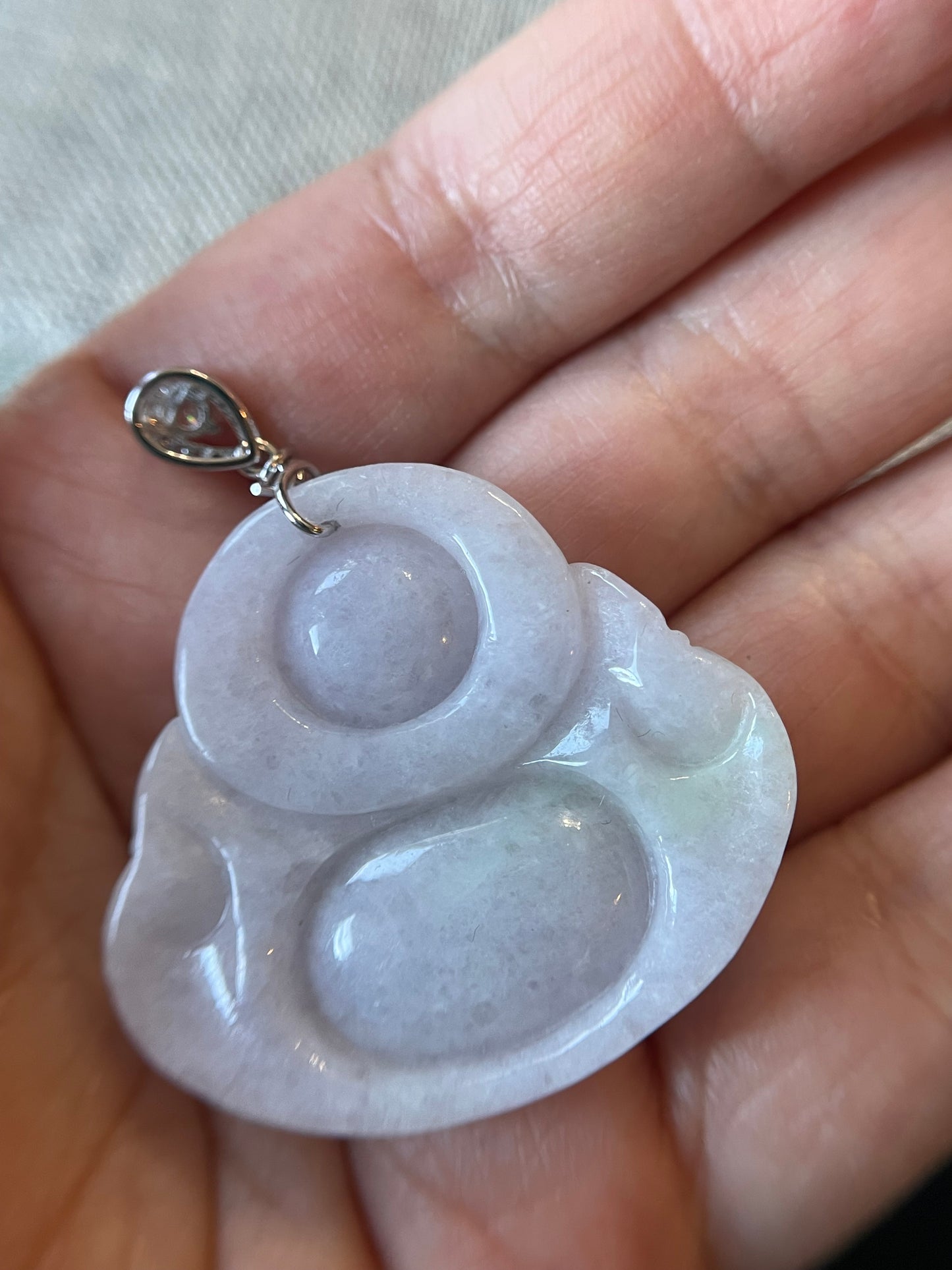 Icy Lavender jadeite Buddha pendant with Sterling silver bail necklace