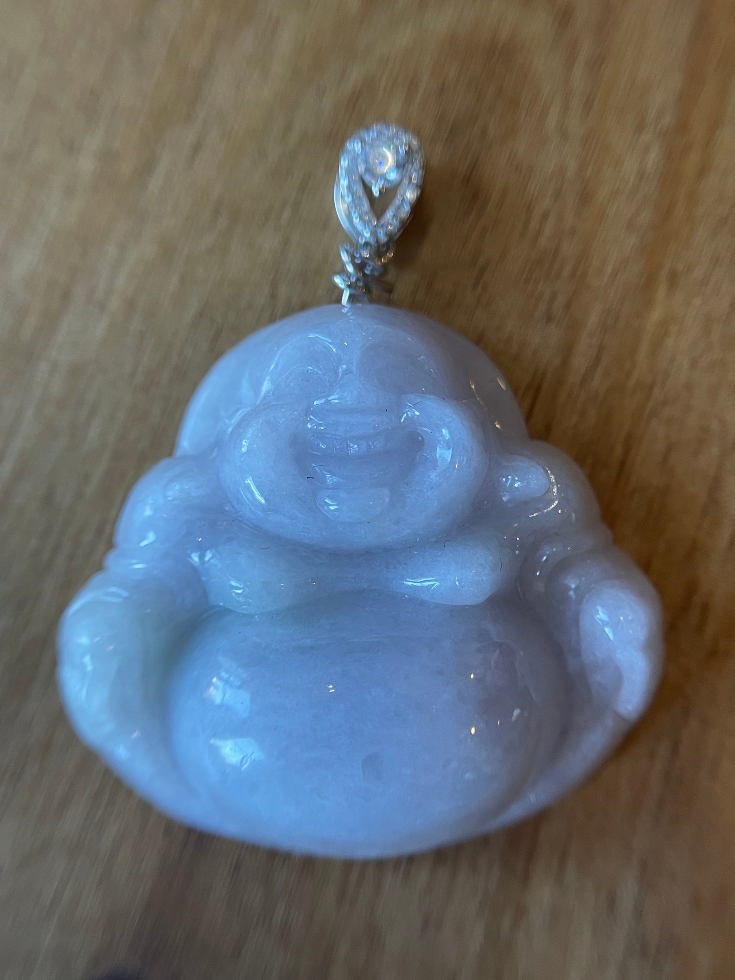 Icy Lavender jadeite Buddha pendant with Sterling silver bail necklace